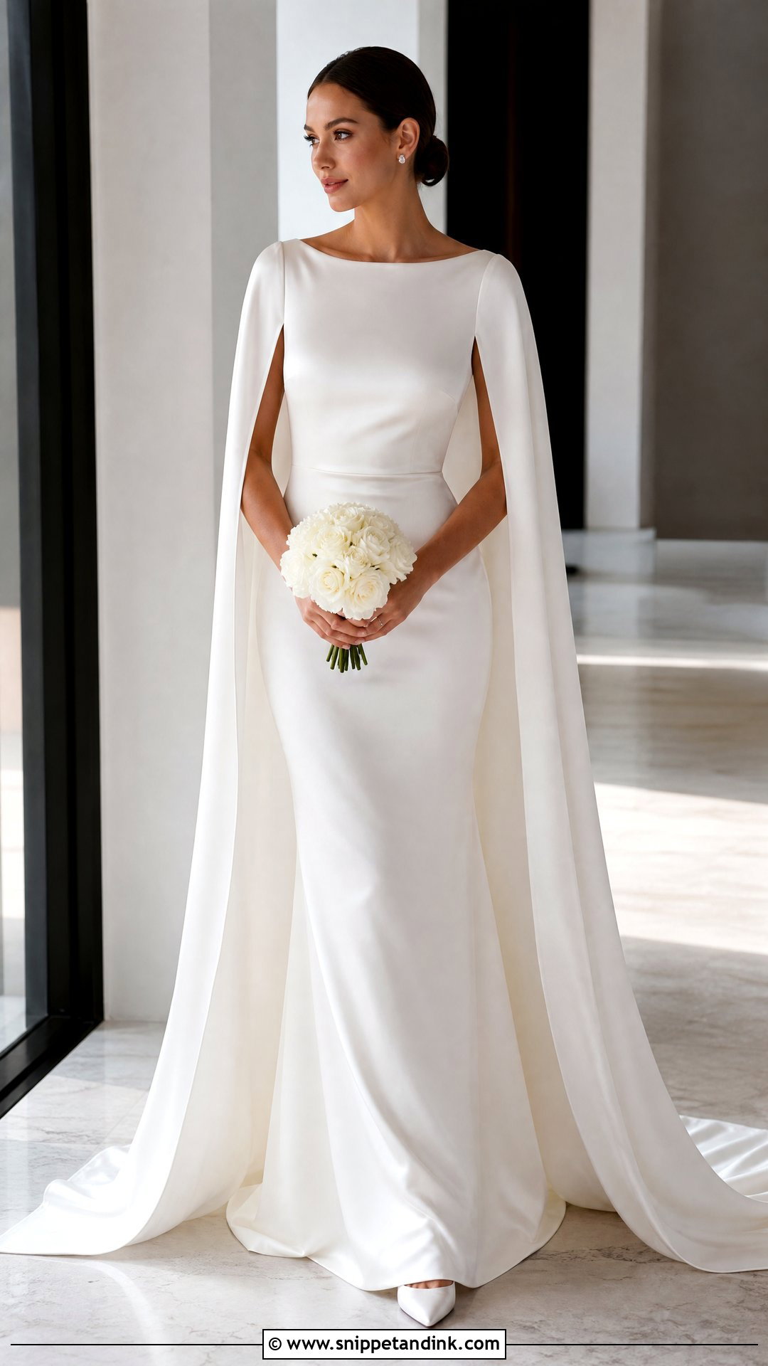 Cape Sleeve Satin Bridal Dress - Snippet and Ink - 20 Satin Bridal Dress Ideas