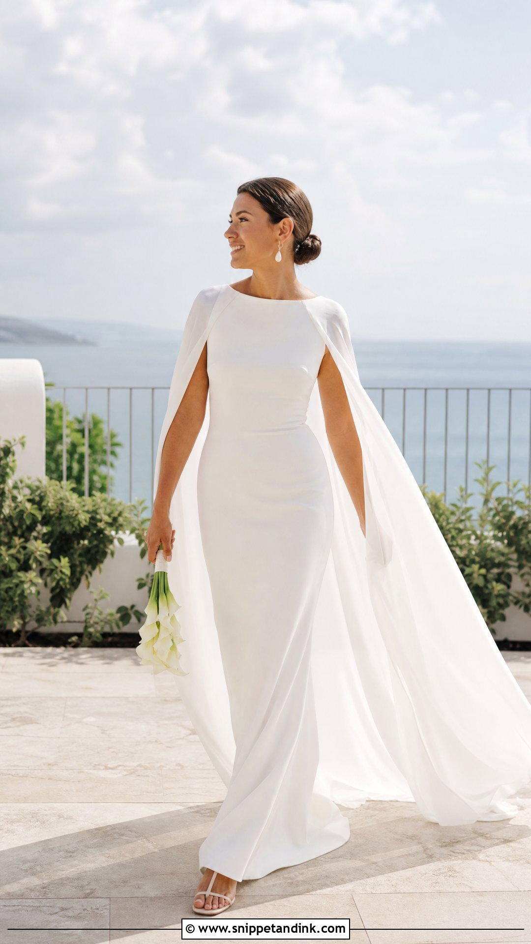 Cape Sleeve Sea Wedding Dress - Snippet and Ink - 20 Sea Wedding Dress Ideas