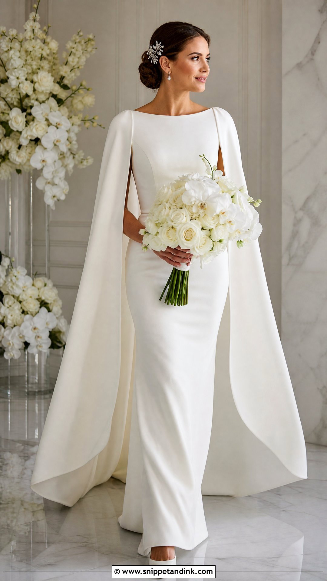 Cape Sleeve Sheath Wedding Gown - Snippet and Ink - 20 Sheath Wedding Gown Ideas