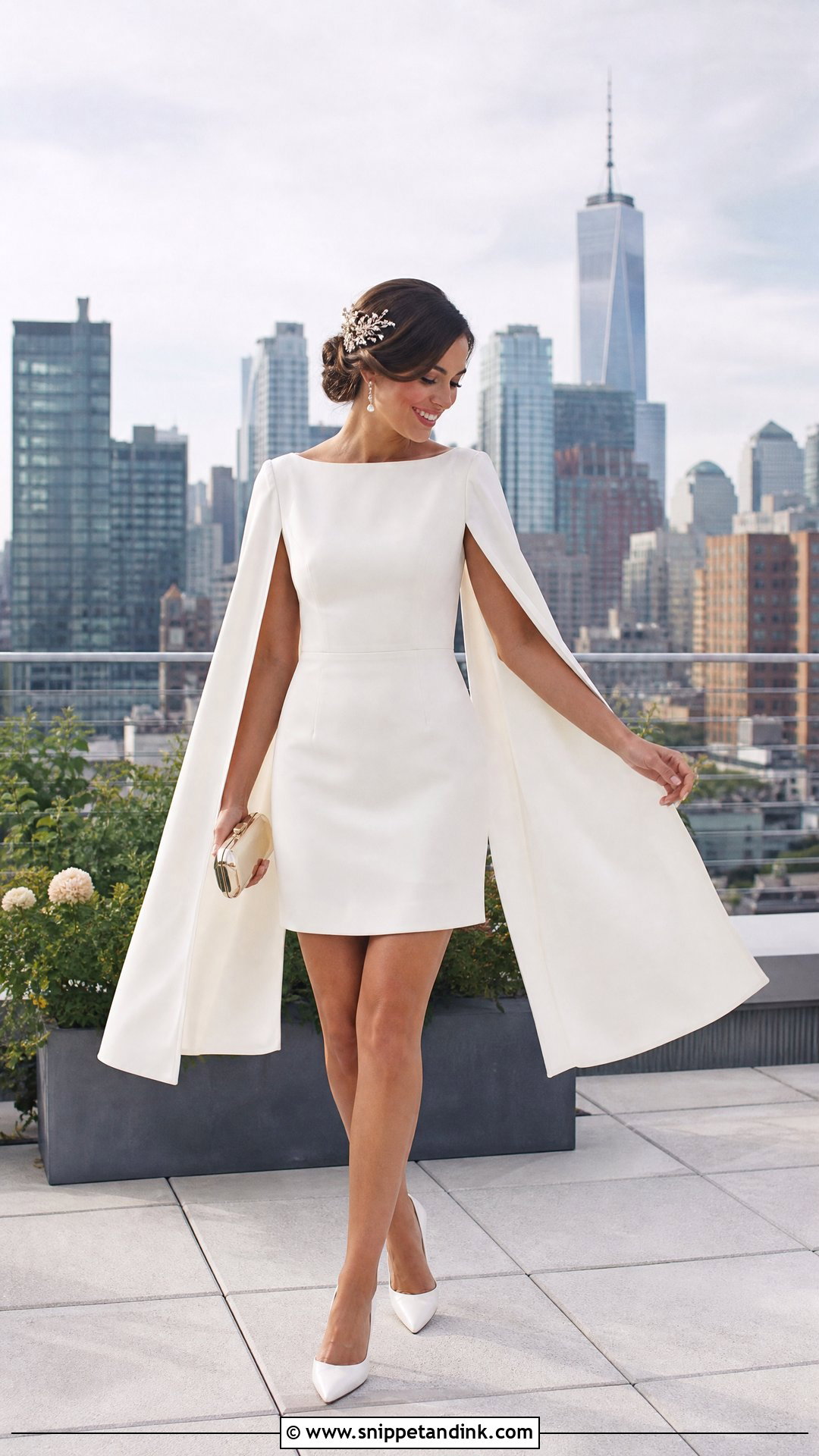 Cape Sleeve Short Elopement Dress - Snippet and Ink - 20 Short Elopement Dress Ideas