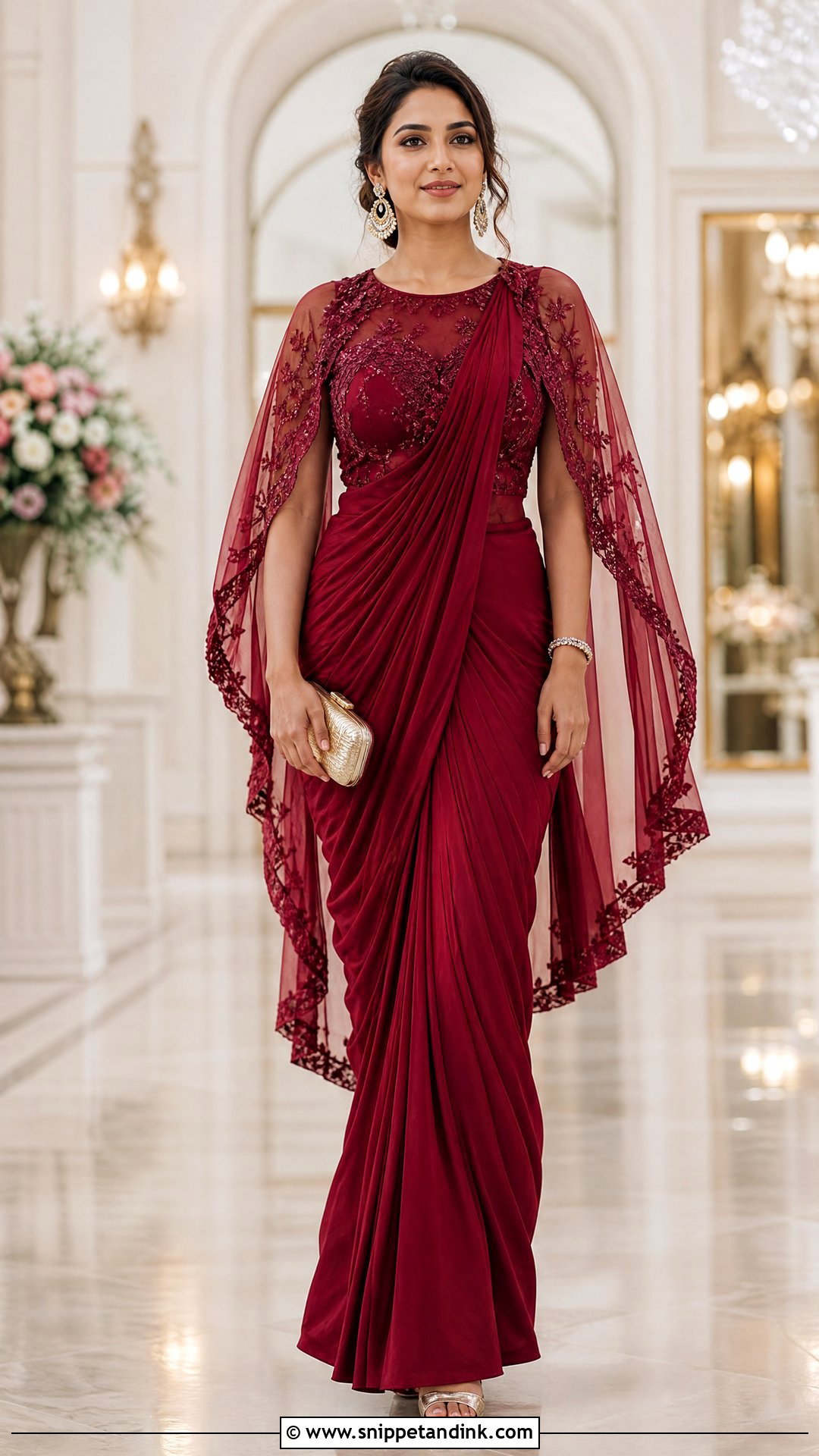Cape Sleeve Shrug With Saree Dress - Snippet and Ink - 20 Shrugs for Dresses Indian Wedding