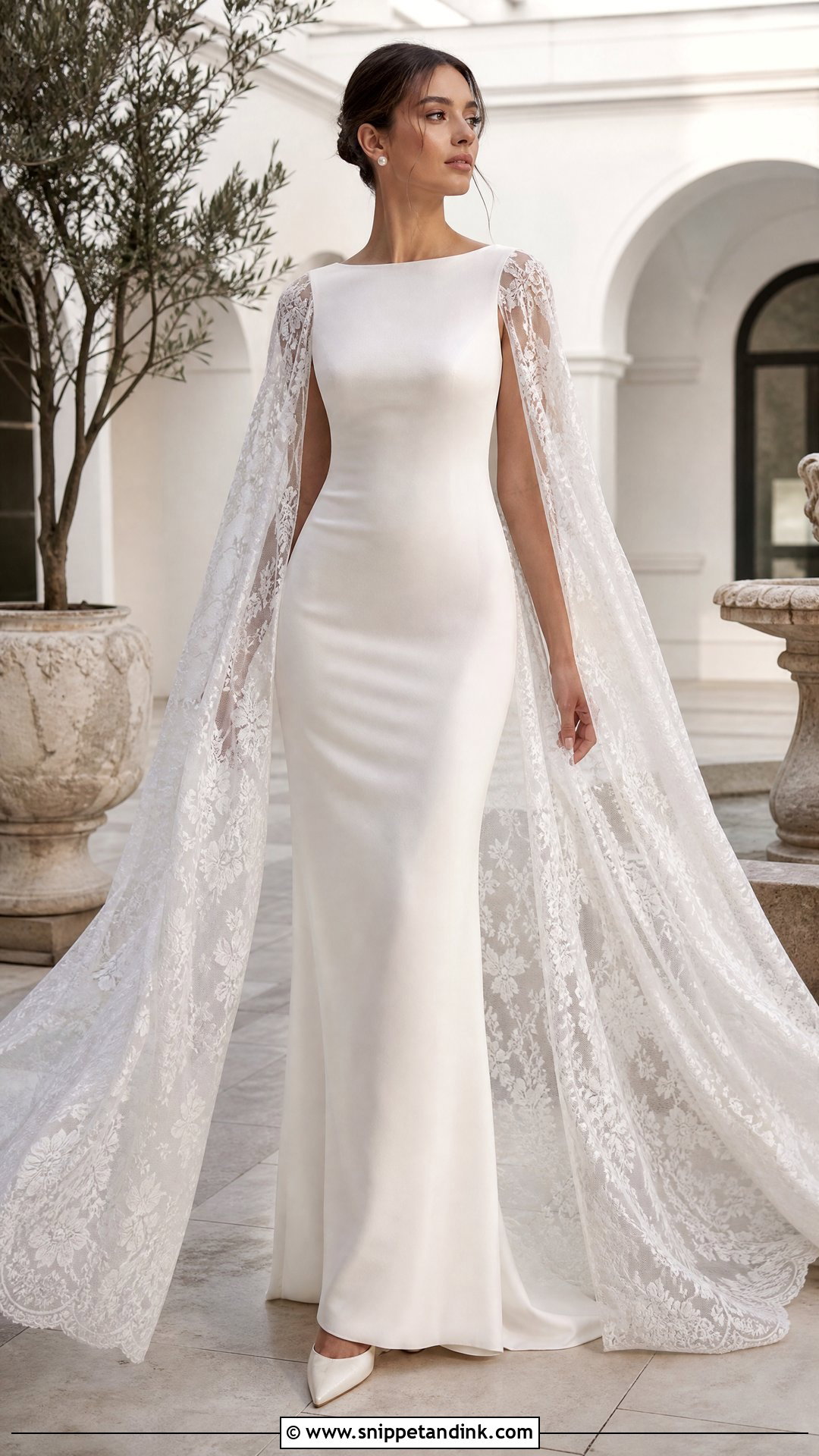 Cape Sleeve Silk And Lace Wedding Dress - Snippet and Ink - 25 Silk and Lace Wedding Dress Ideas
