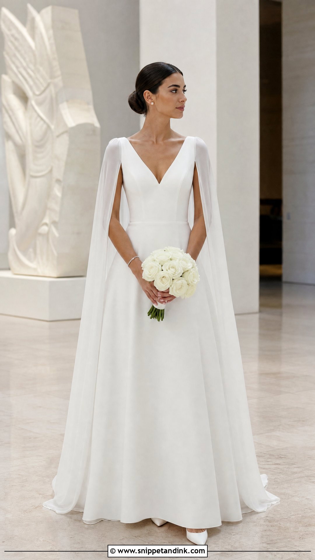 Cape Sleeve Silk Chiffon Wedding Dress - Snippet and Ink - 20 Silk Chiffon Wedding Dress Ideas