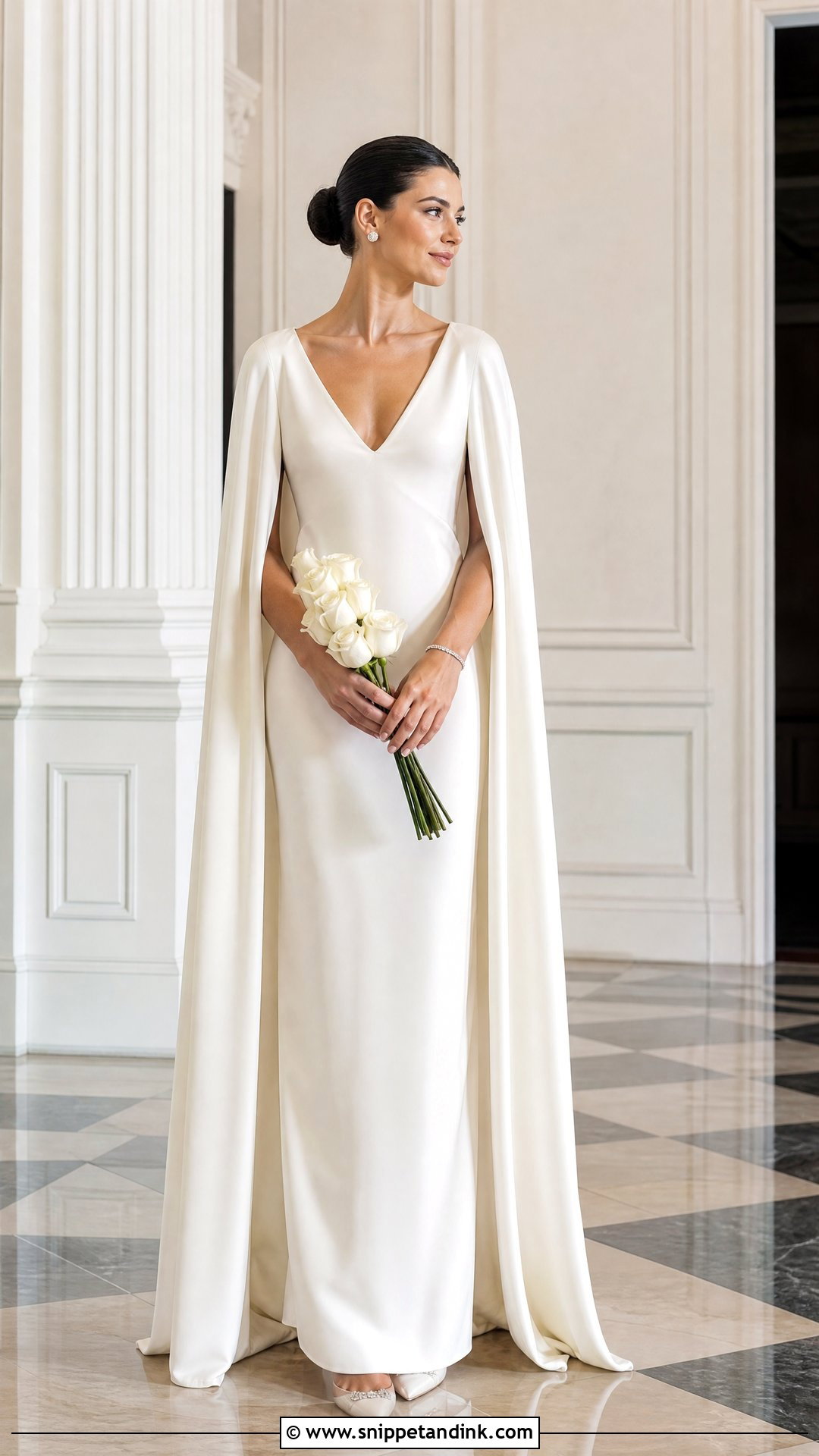 Cape Sleeve Silk Satin Wedding Dress - Snippet and Ink - 20 Silk Satin Wedding Dress Ideas