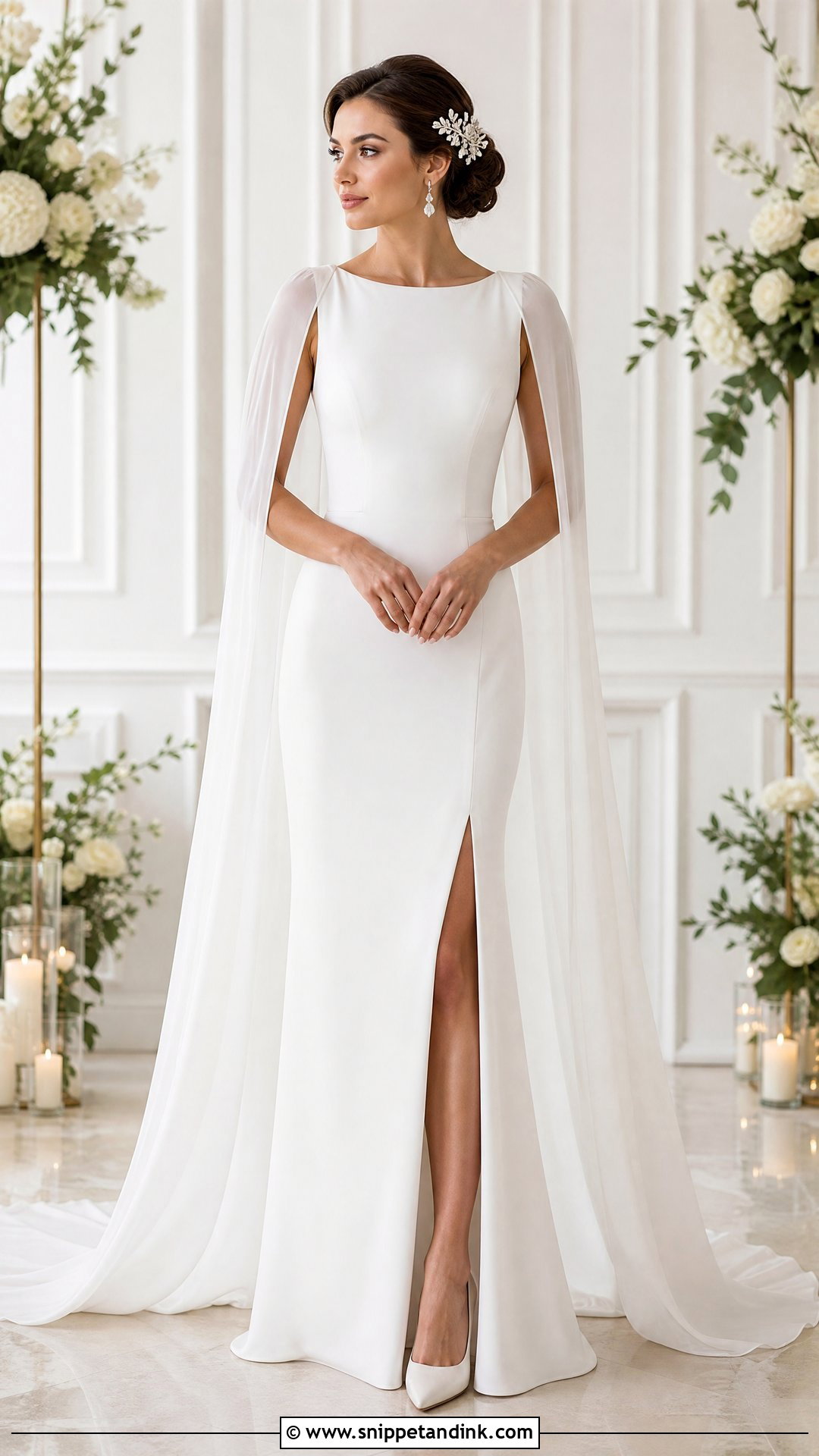 Cape Sleeve Split Wedding Dress - Snippet and Ink - 20 Split Wedding Dress Ideas