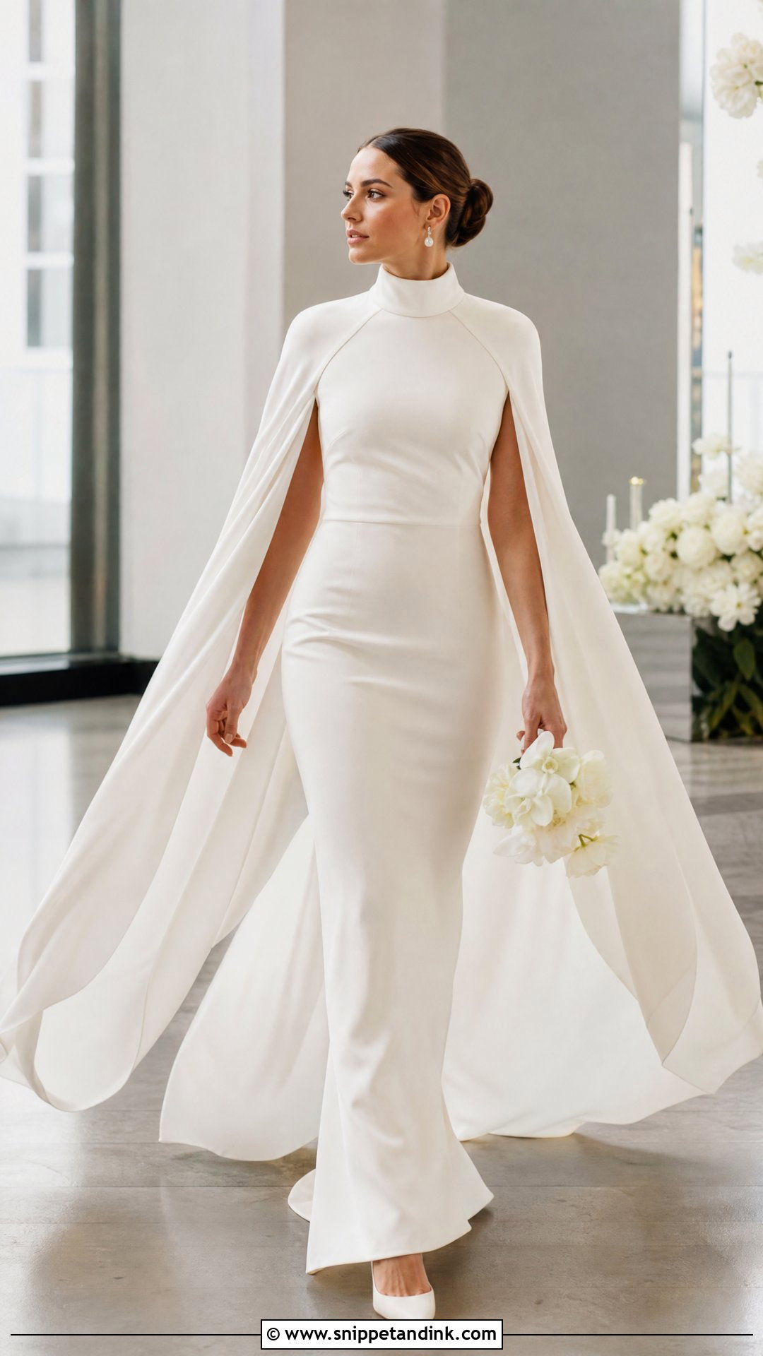 Cape Sleeve Turtle Neck Wedding Gown - Snippet and Ink - 20 Turtle Neck Wedding Gown Ideas