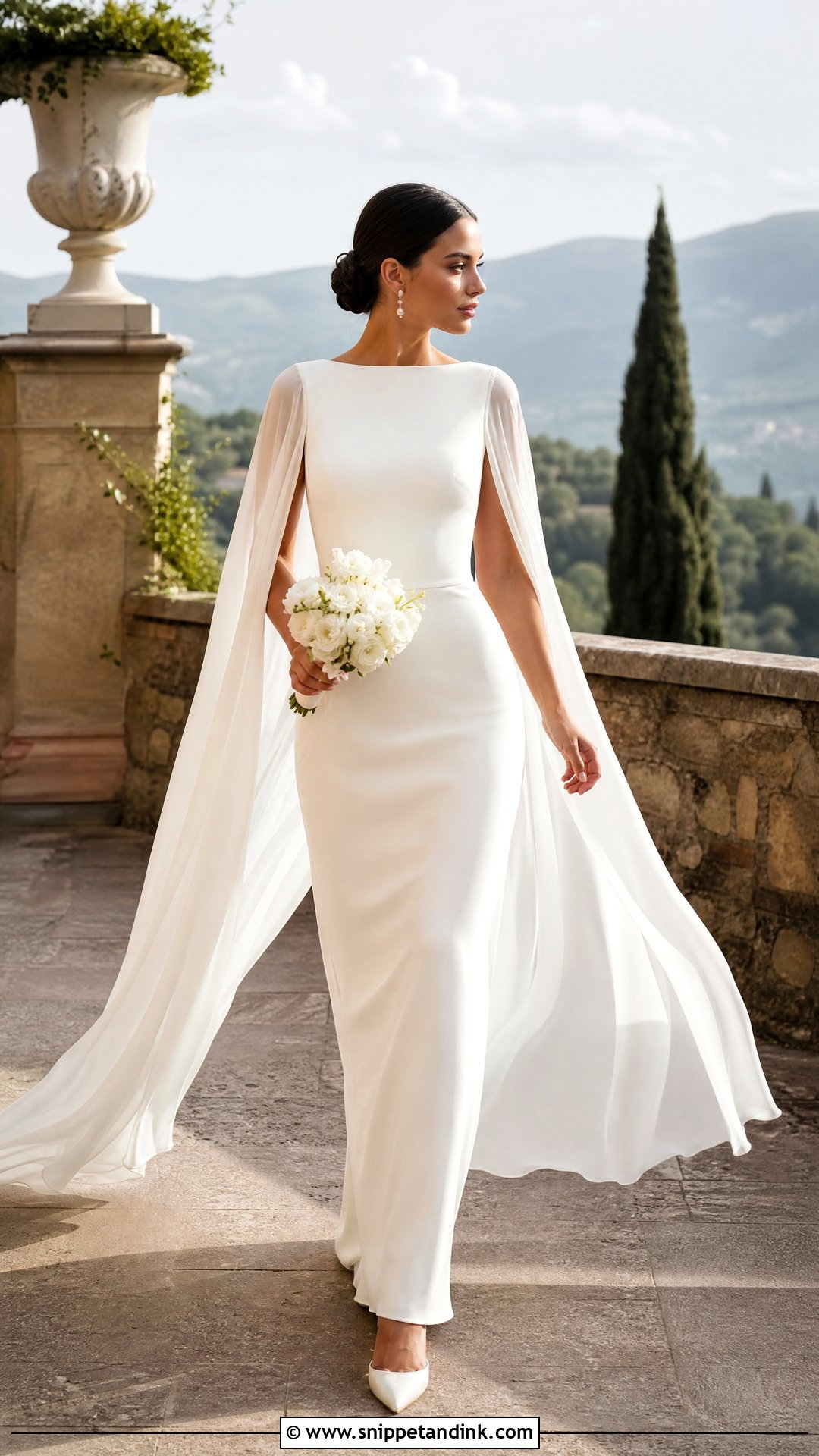 Cape Sleeve Tuscan Wedding Dress - Snippet and Ink - 20 Tuscan Wedding Dress Ideas