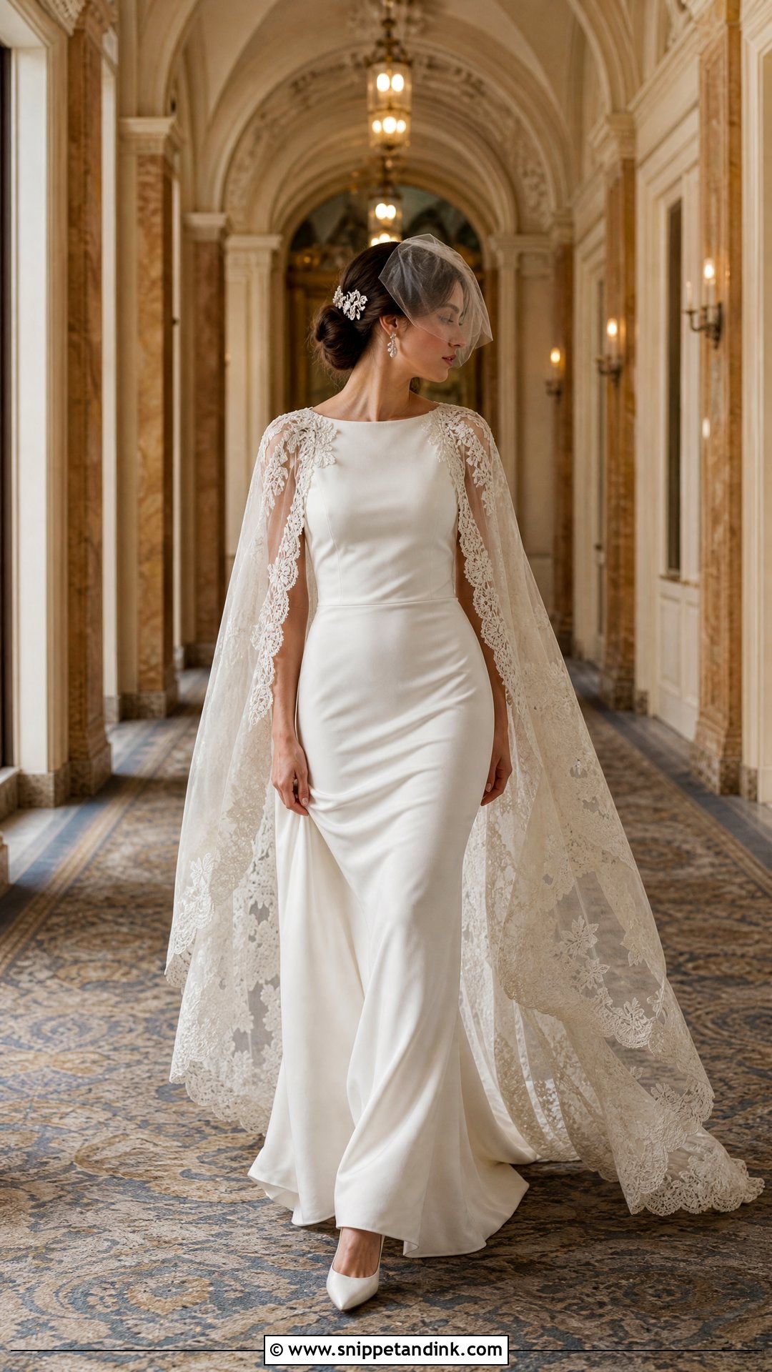 Cape Sleeve Vintage Wedding Dress - Snippet and Ink - 20 Vintage Glam Wedding Dress Ideas