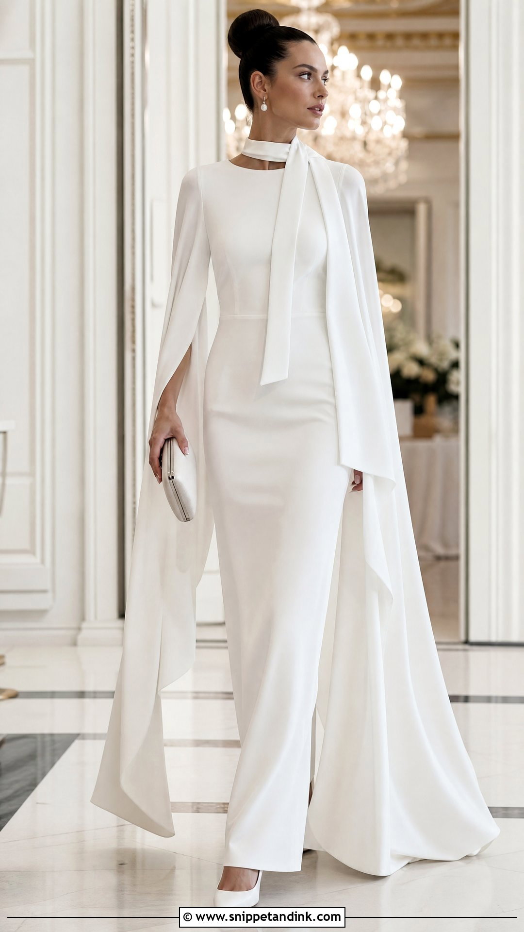 Cape Sleeve Wedding Dress With Narrow Scarf - Snippet and Ink - 25 Neck Scarf Wedding Dress Ideas