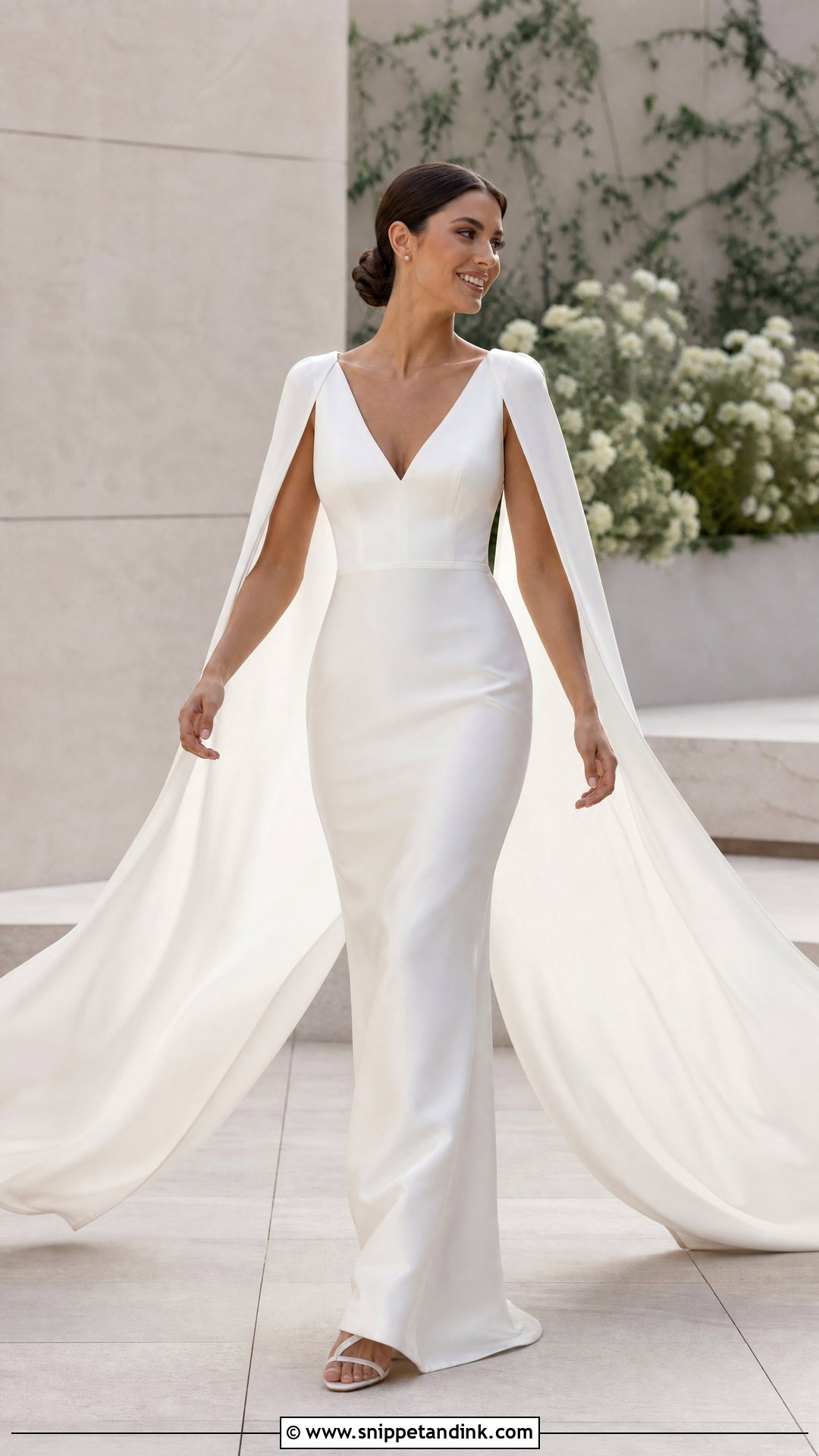 Cape Sleeve Wedding Dress With Satin Skirt - Snippet and Ink - 20 Simple Elegant Wedding Dress with Sleeves