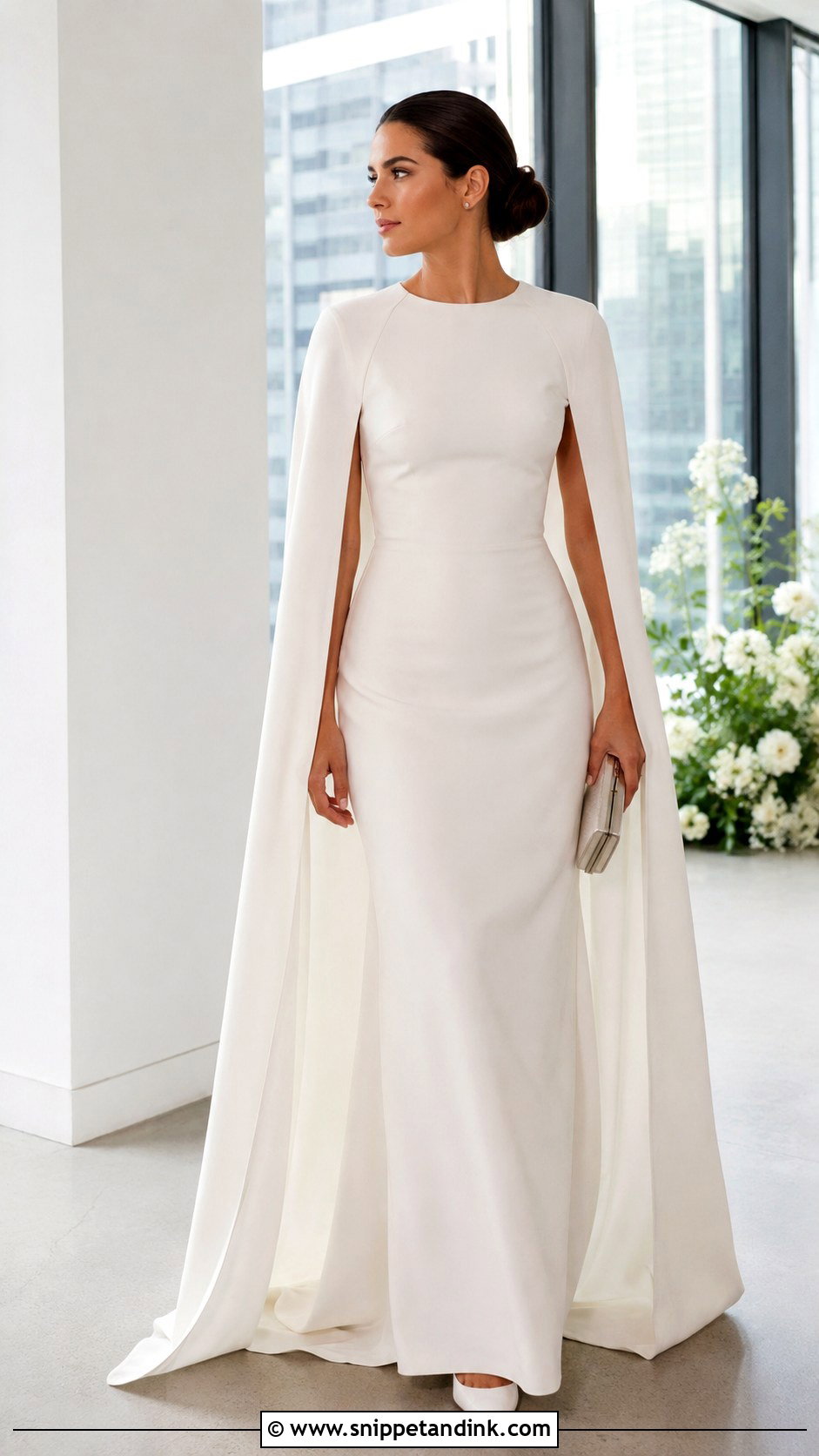 Cape Sleeve Wedding Gown - Snippet and Ink - 20 Minimalist Simple Wedding Gown Ideas