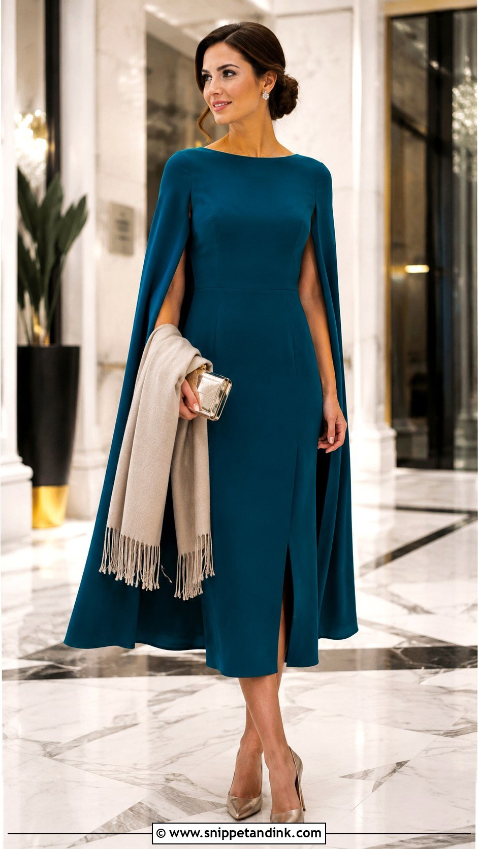 Cape Sleeve Wedding Guest Dress - Snippet and Ink - 20 One Piece Dress for Wedding Ideas