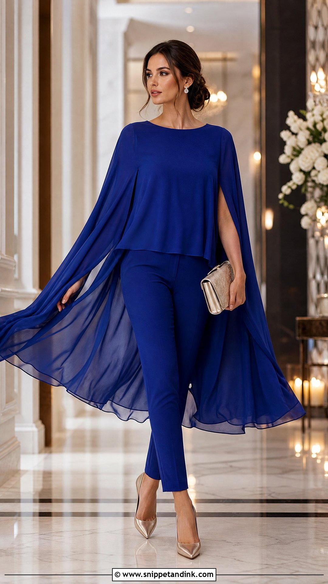 Cape Sleeve Wedding Top With Slim Pants - Snippet and Ink - 20 Wedding Top Ideas