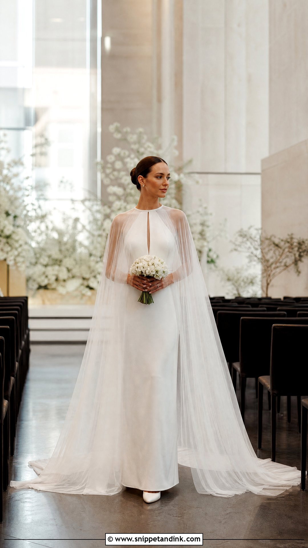 Cape Straight Wedding Dress - Snippet and Ink - 20 Straight Wedding Dresses
