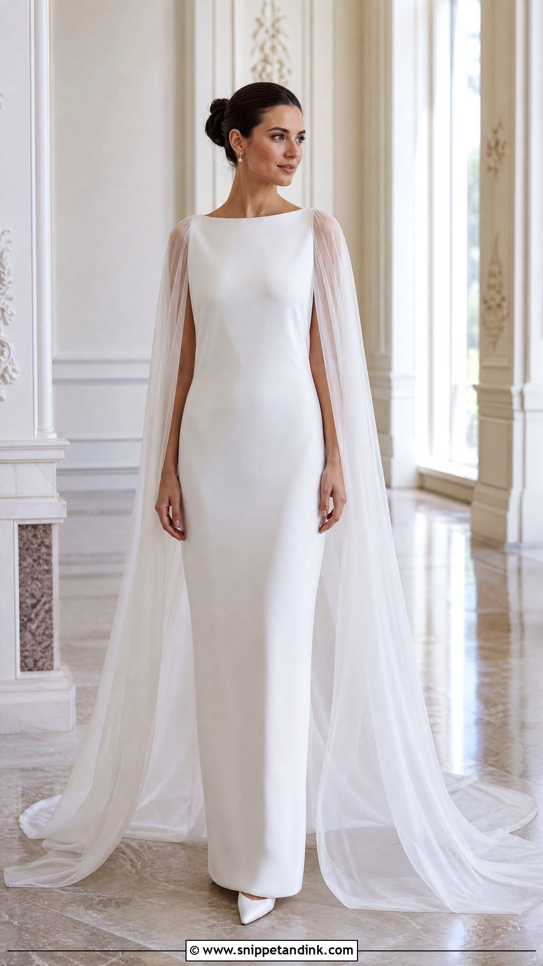 Cape Straight Wedding Gown - Snippet and Ink - 20 Straight Wedding Gown Ideas