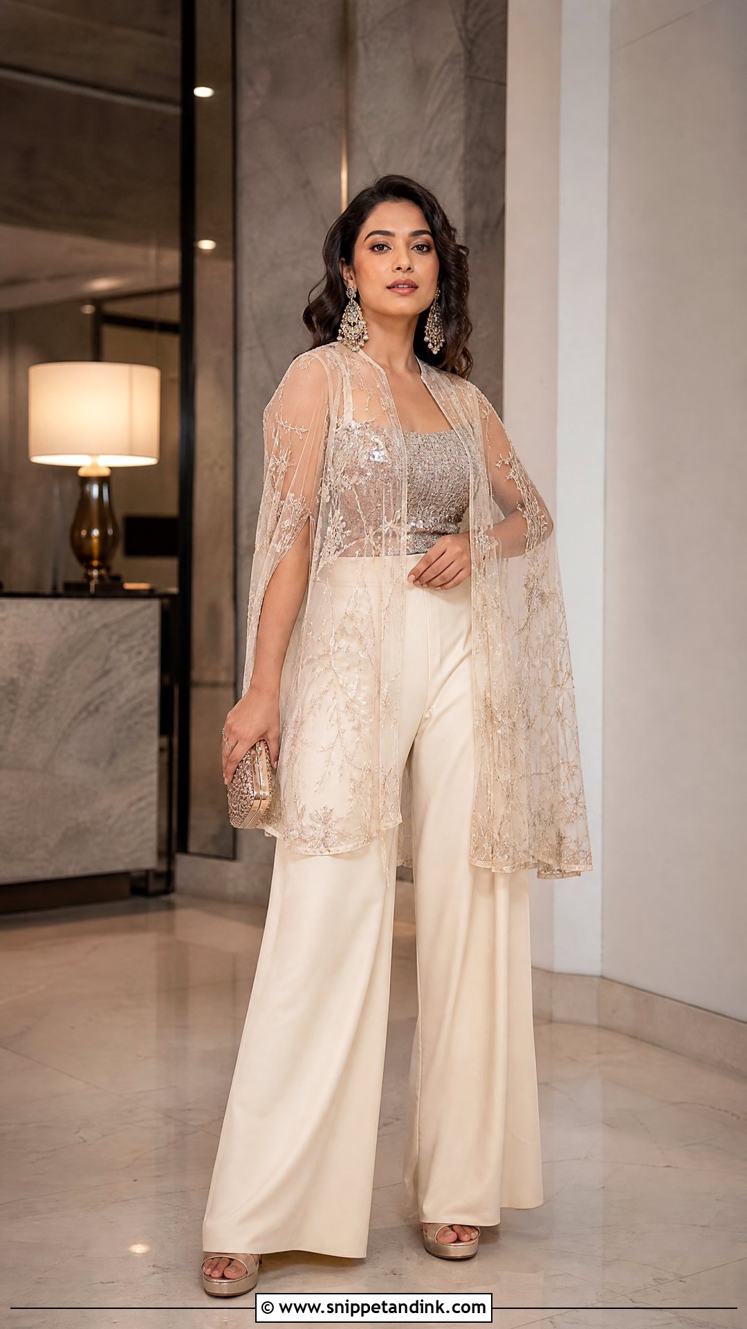 Cape Top And Palazzo Pants Pre Wedding Party Outfit - Snippet and Ink - 20 Pre Wedding Party Outfit Ideas