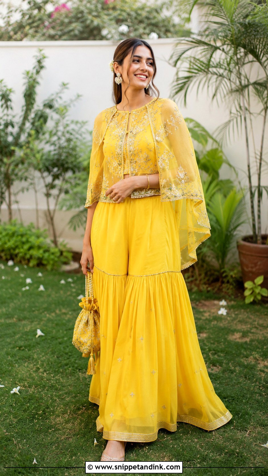 Cape Top And Sharara Haldi Outfit - Snippet and Ink - 25 Indo Western Haldi Outfit Ideas