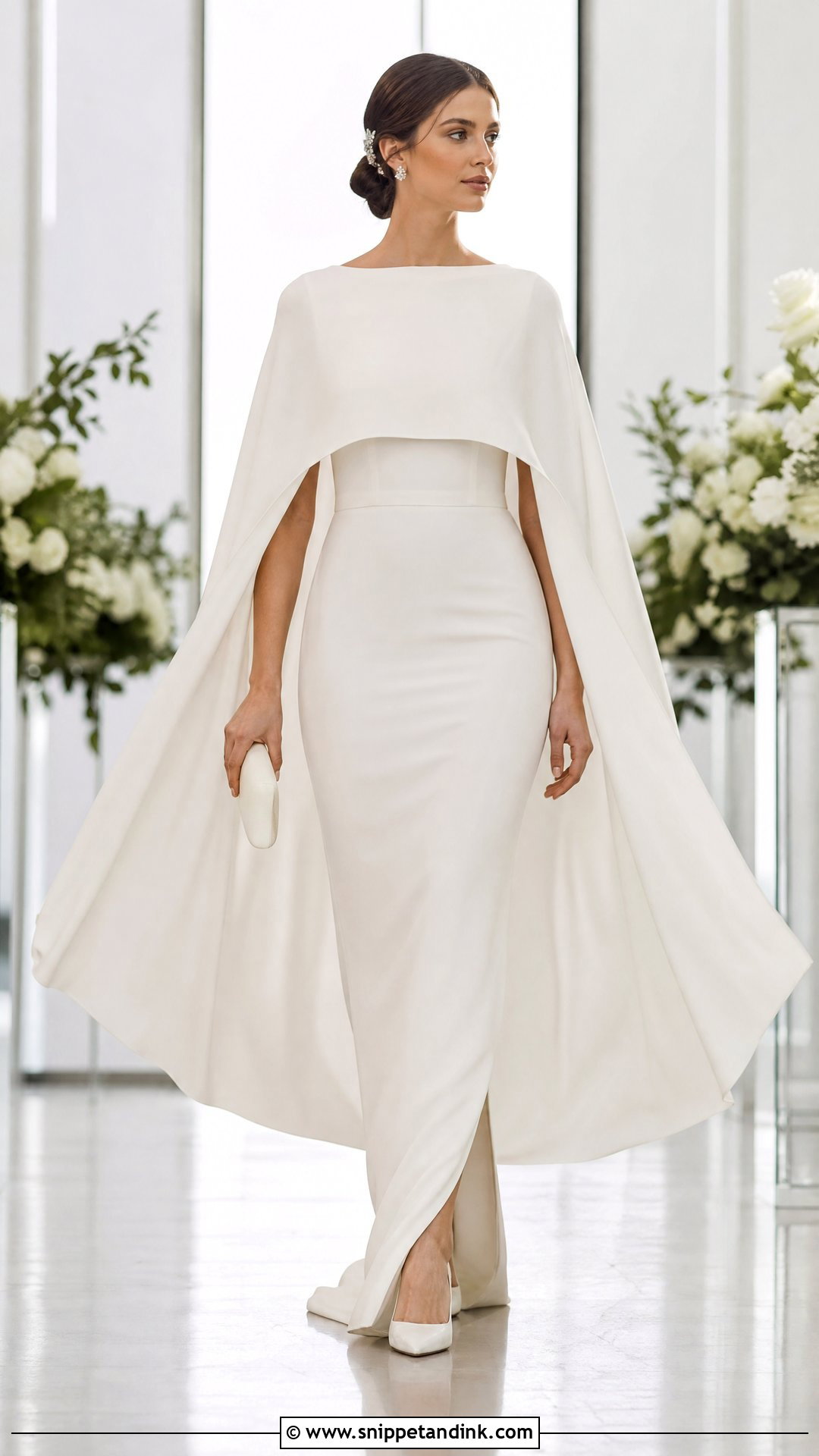 Cape Top And Slim Bridal Skirt - Snippet and Ink - 20 Two Piece Bridal Outfit Ideas