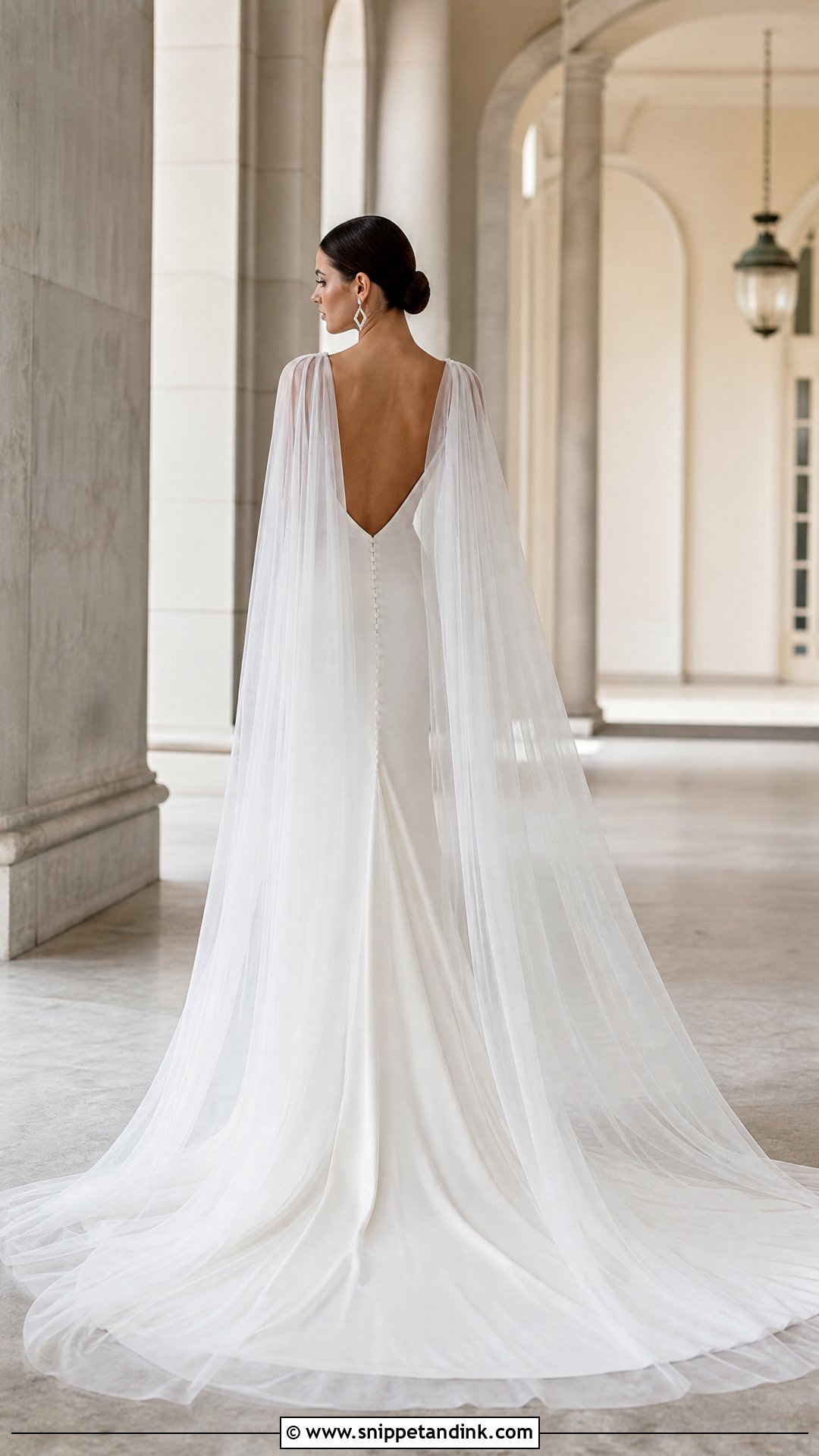 Cape Train Wedding Dress With Column Gown - Snippet and Ink - 25 Wedding Dress with Train Ideas
