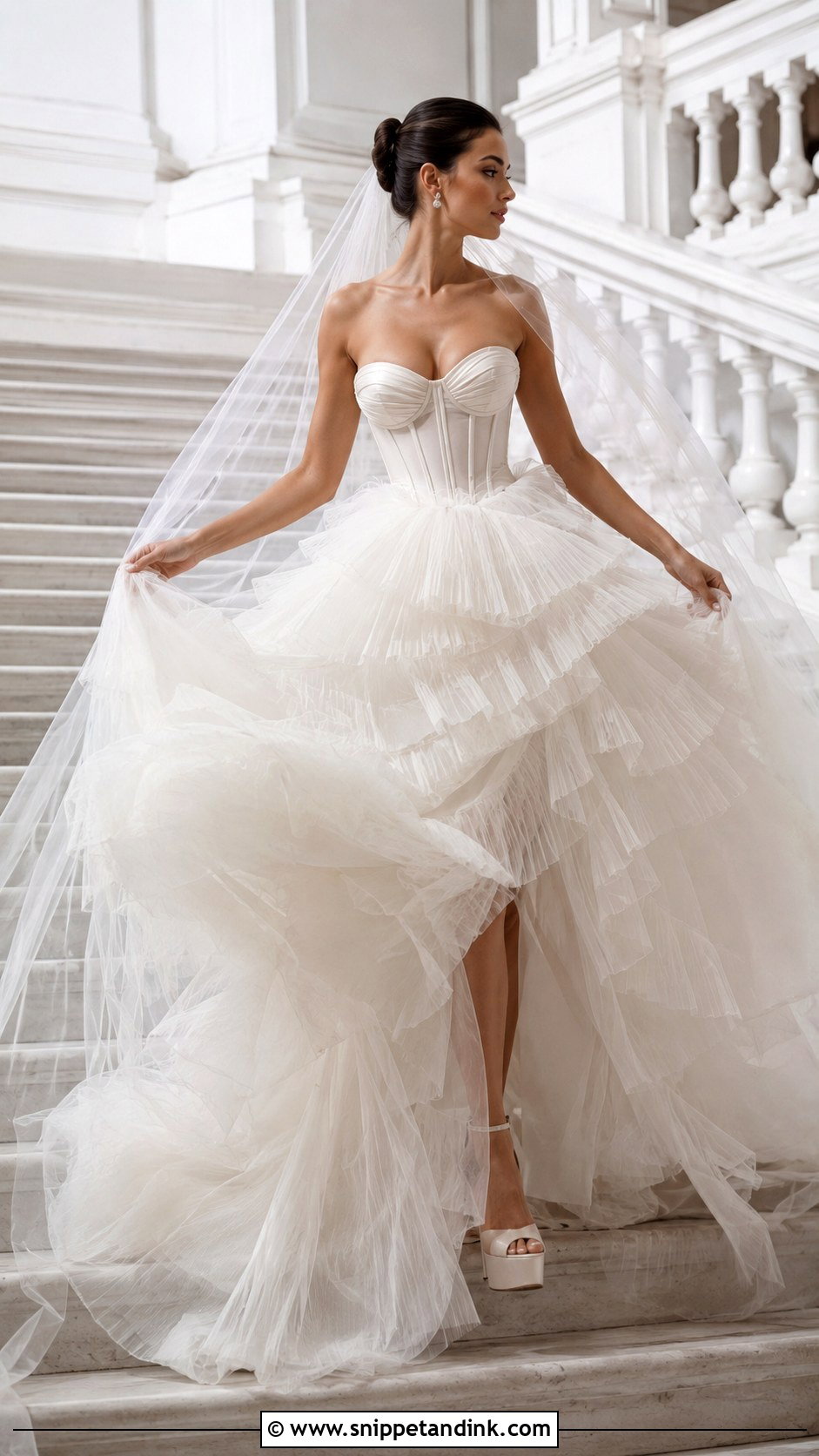 Cape Veil Corset Ball Gown Wedding Dress - Snippet and Ink - 20 Corset Ball Gown Wedding Dress Ideas