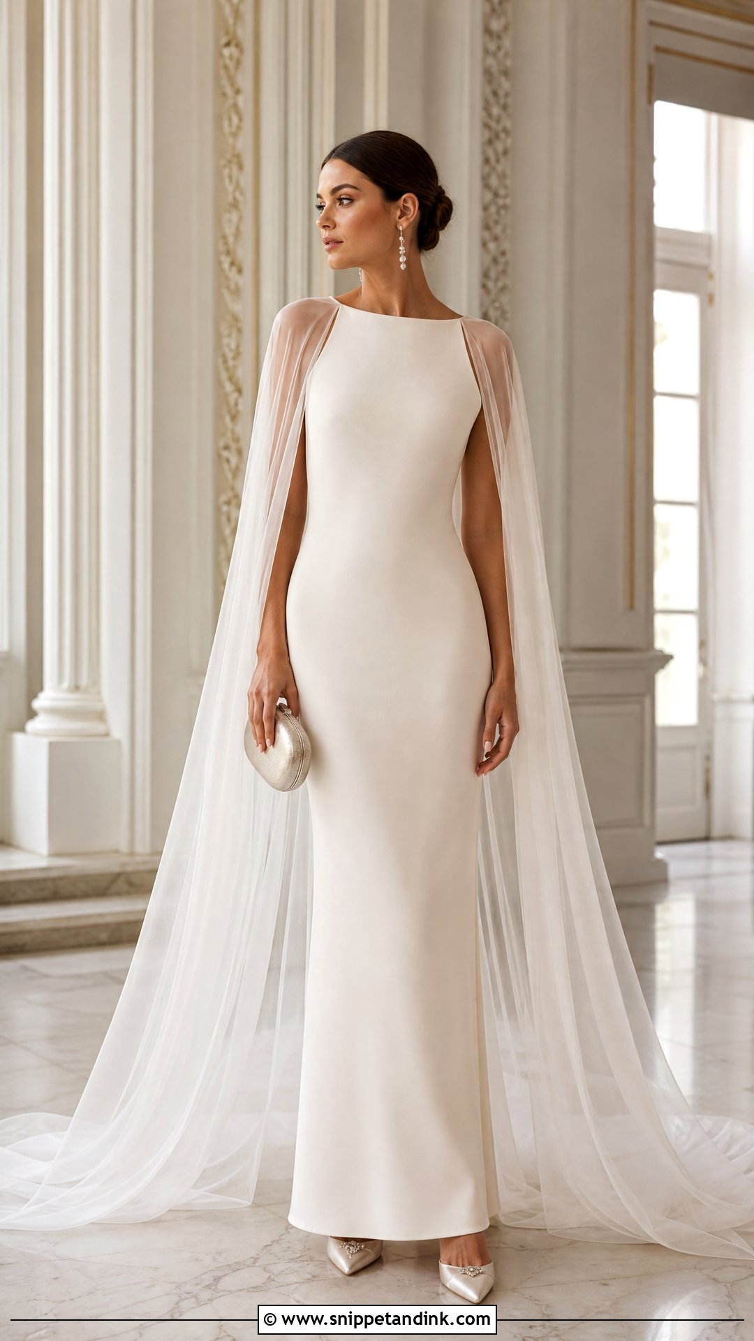 Cape Veil With Column Dress - Snippet and Ink - 25 Veil Outfit Ideas