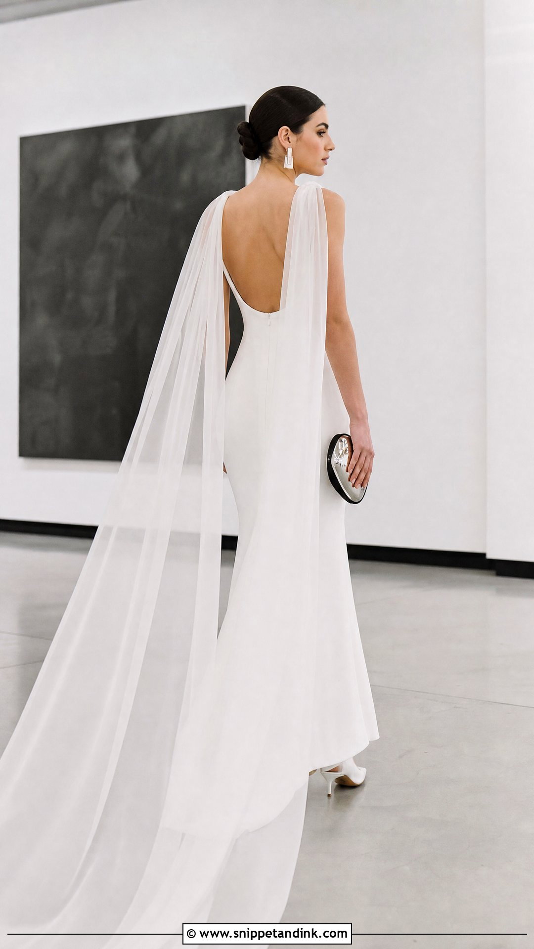 Cape Veil With Column Wedding Dress - Snippet and Ink - 20 Veil Style Ideas