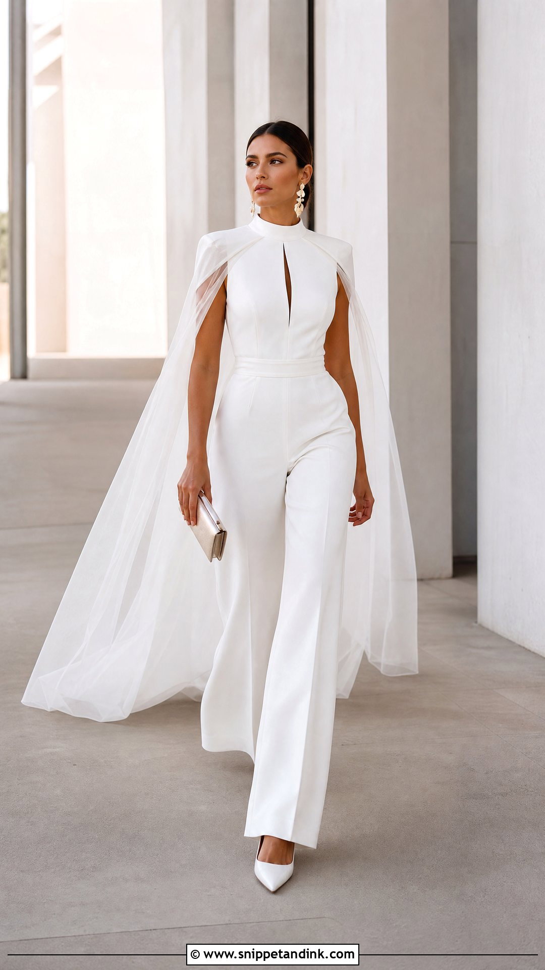 Cape Veil With Tailored Jumpsuit - Snippet and Ink - 20 Woman in Veil Ideas