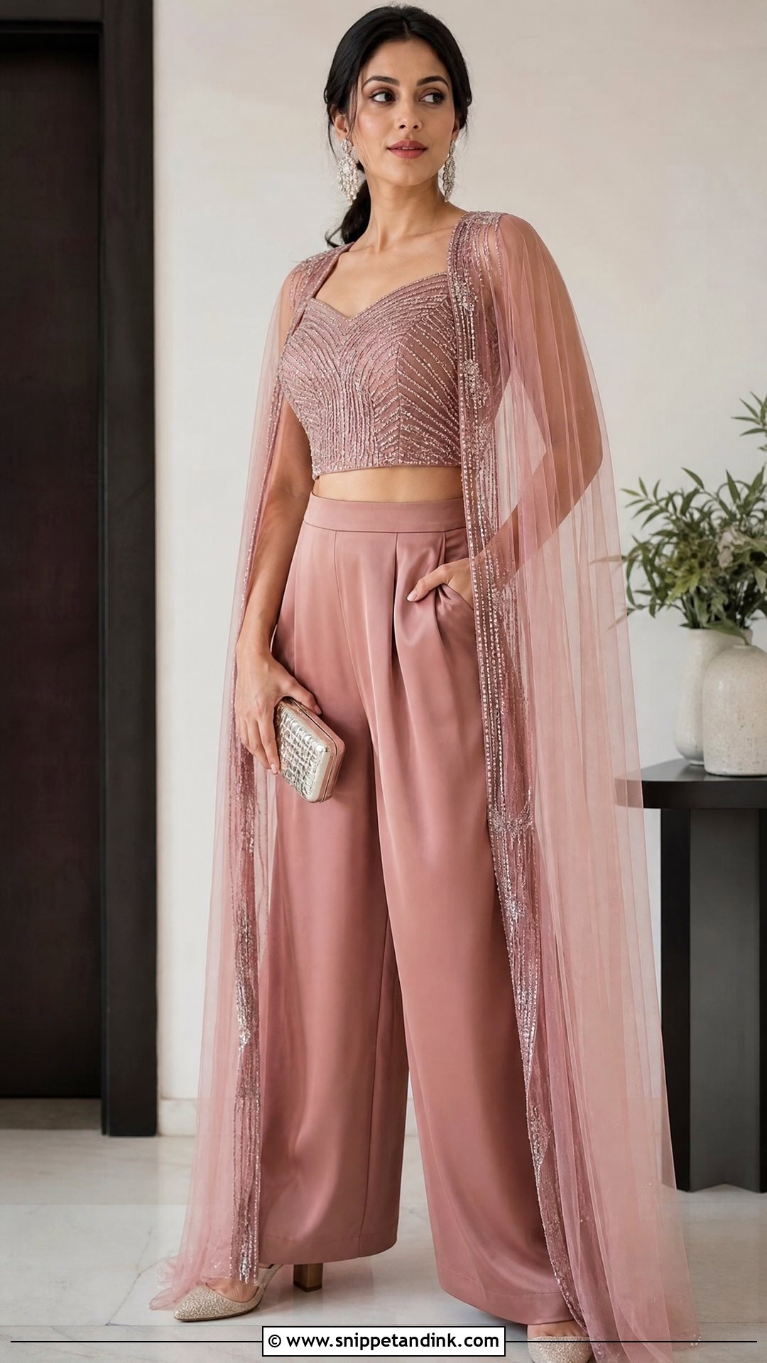 Cape Wedding Blouse With Wide Leg Pants - Snippet and Ink - 20 Wedding Blouses Ideas