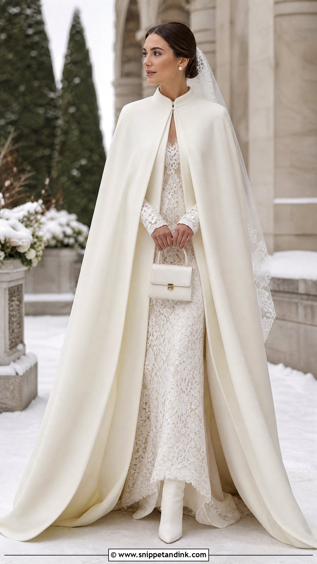 Cape Wedding Dress Coat With Long Sleeve Lace Gown - Snippet and Ink - 20 Wedding Dress Coat Ideas