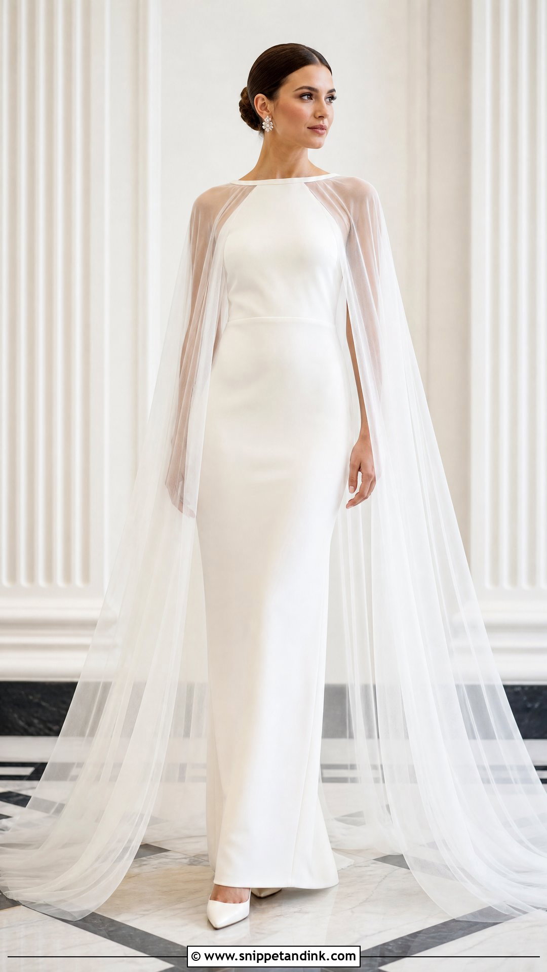 Cape Wedding Dress With Crystal Earrings - Snippet and Ink - 20 Online Wedding Dress Ideas