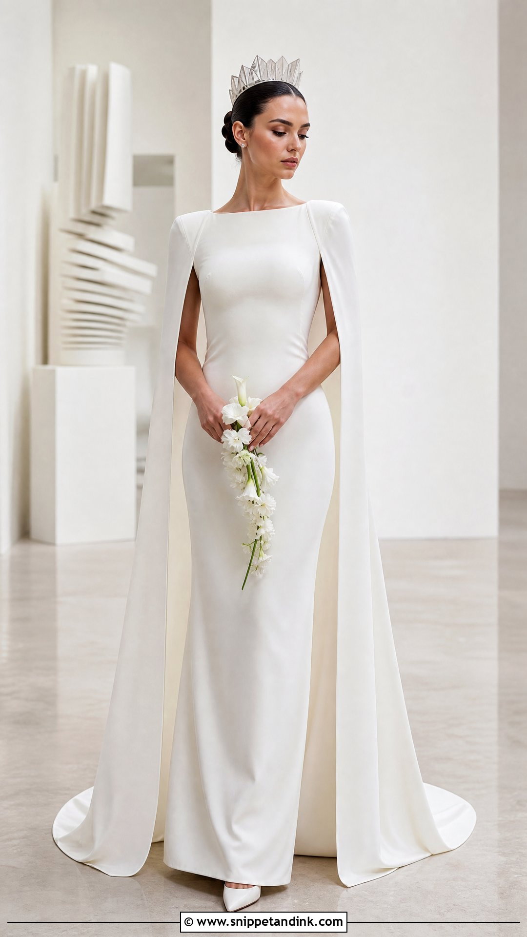 Cape Wedding Dress With Sculptural Crown - Snippet and Ink - 20 Wedding Dress with Crown Ideas