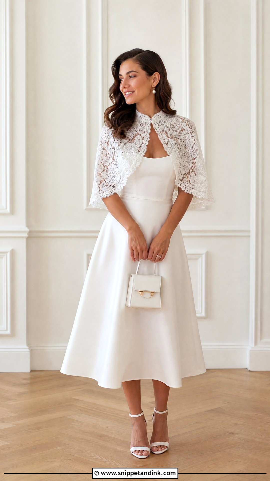 Capelet Wedding Cloak With Tea Length Dress - Snippet and Ink - 25 Wedding Cloak Ideas