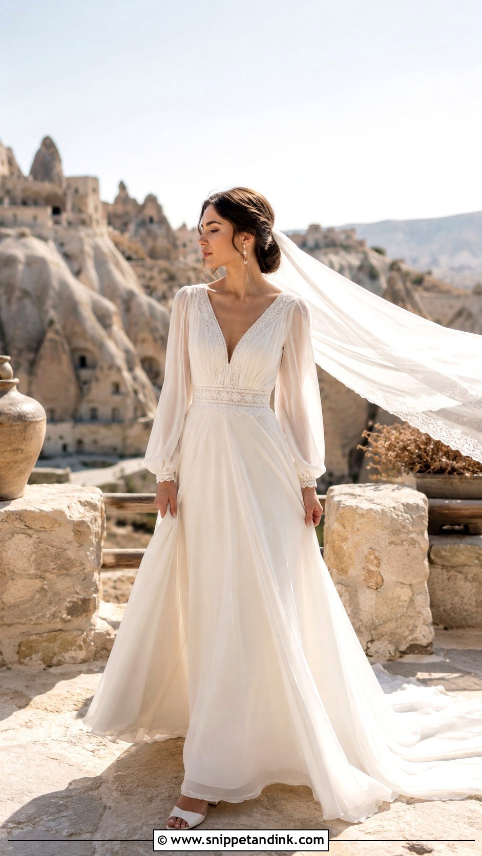 Cappadocia Wedding Dress With Flowing Chiffon - Snippet and Ink - 25 Turkey Wedding Dress Ideas