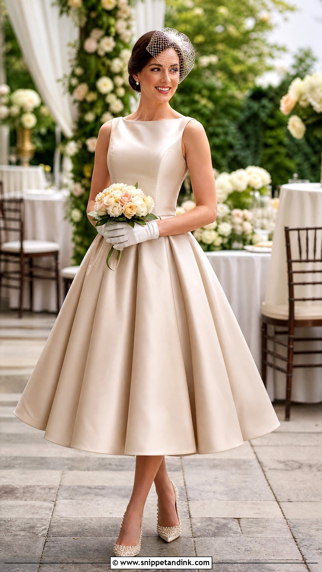 Cappuccino Tea Length Wedding Dress - Snippet and Ink - 20 Light Brown Wedding Dress Ideas