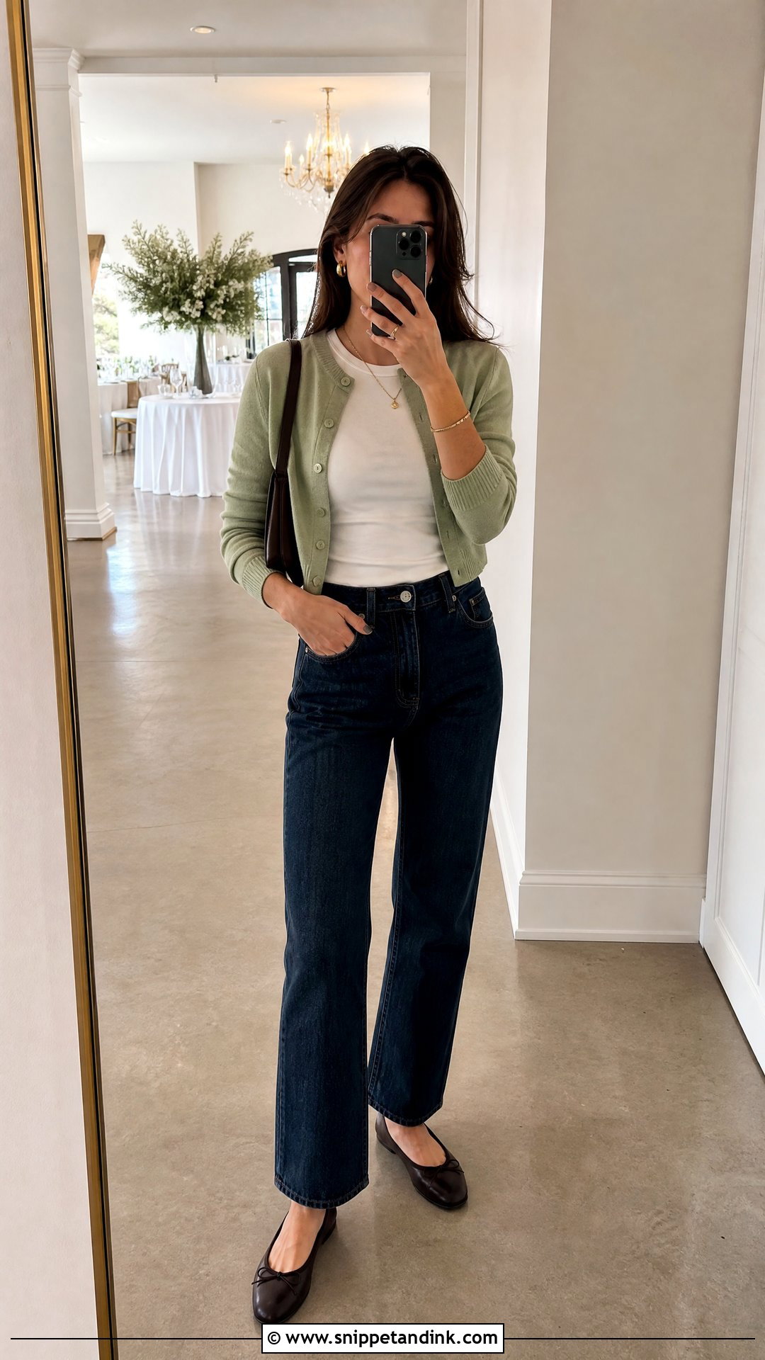 Cardigan And Straight Leg Jeans Wedding Venue Tour Outfit - Snippet and Ink - 20 Wedding Venue Tour Outfit Ideas