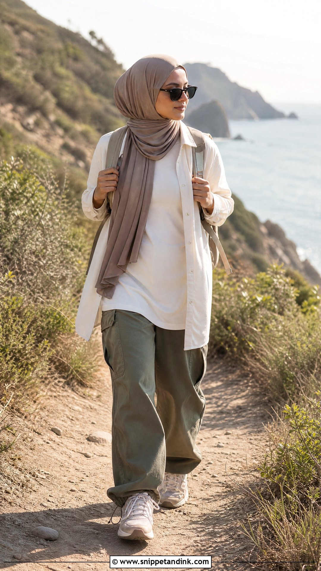 Cargo Pants And Longline Shirt Hijabi Honeymoon Outfit - Snippet and Ink - 20 Hijabi Honeymoon Outfits