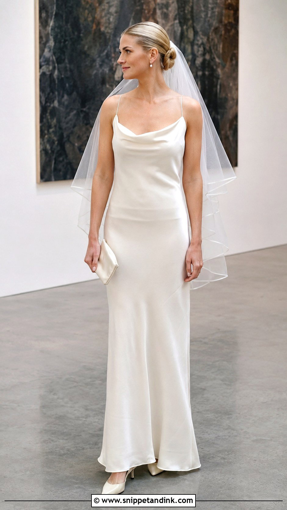 Carolyn Bessette Cowl Neck Wedding Dress - Snippet and Ink - 20 Caroline Bassett Wedding Dress Ideas