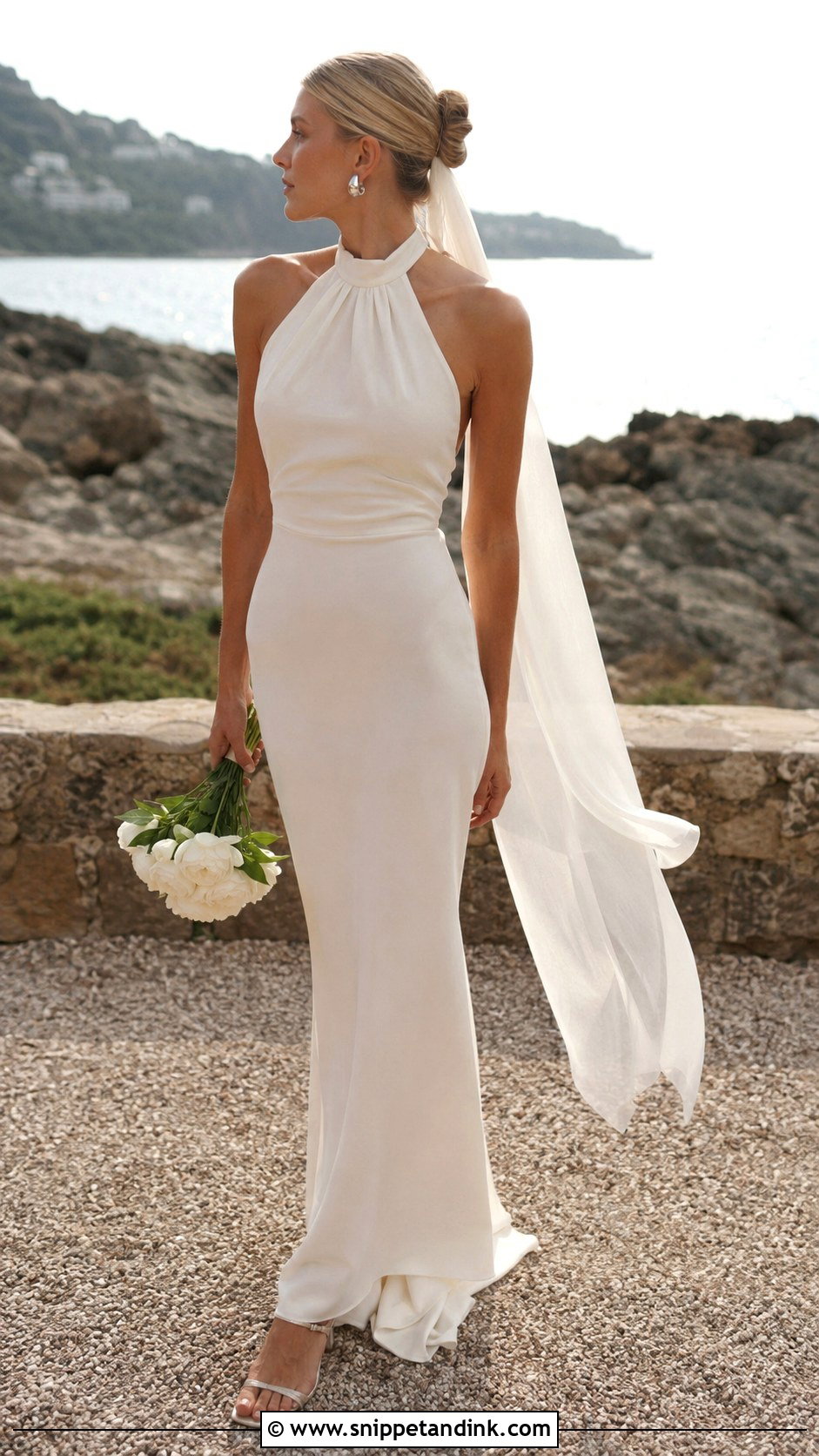 Carolyn Bessette Halter Neck Wedding Dress - Snippet and Ink - 20 Caroline Bassett Wedding Dress Ideas
