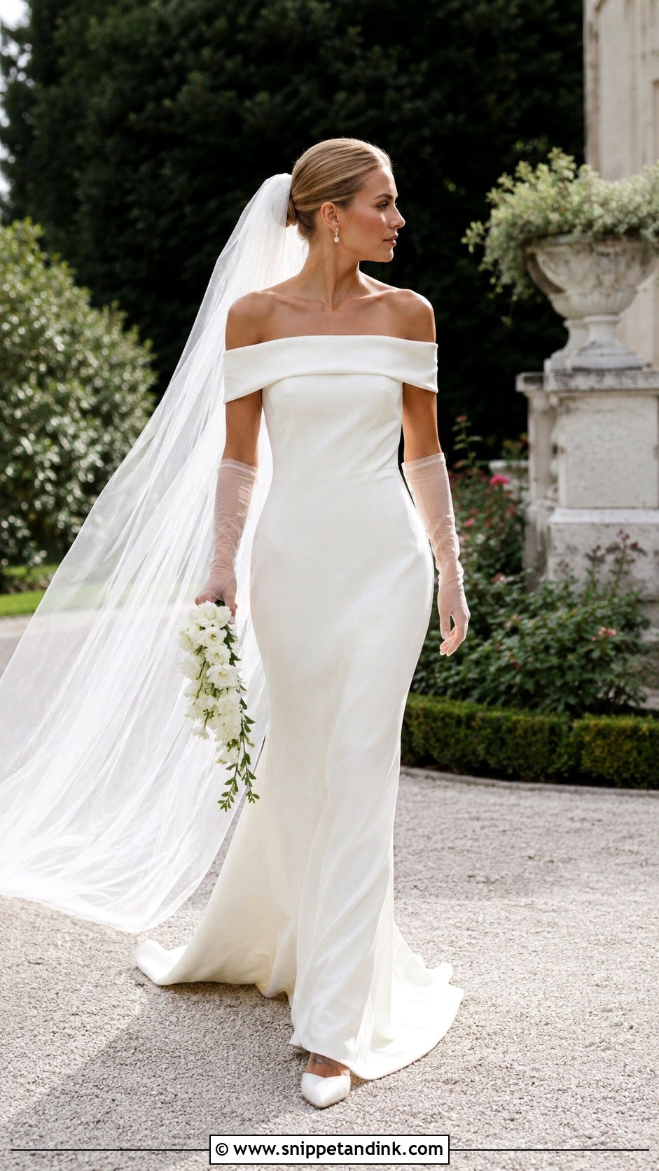 Carolyn Bessette Off Shoulder Wedding Dress - Snippet and Ink - 20 Caroline Bassett Wedding Dress Ideas