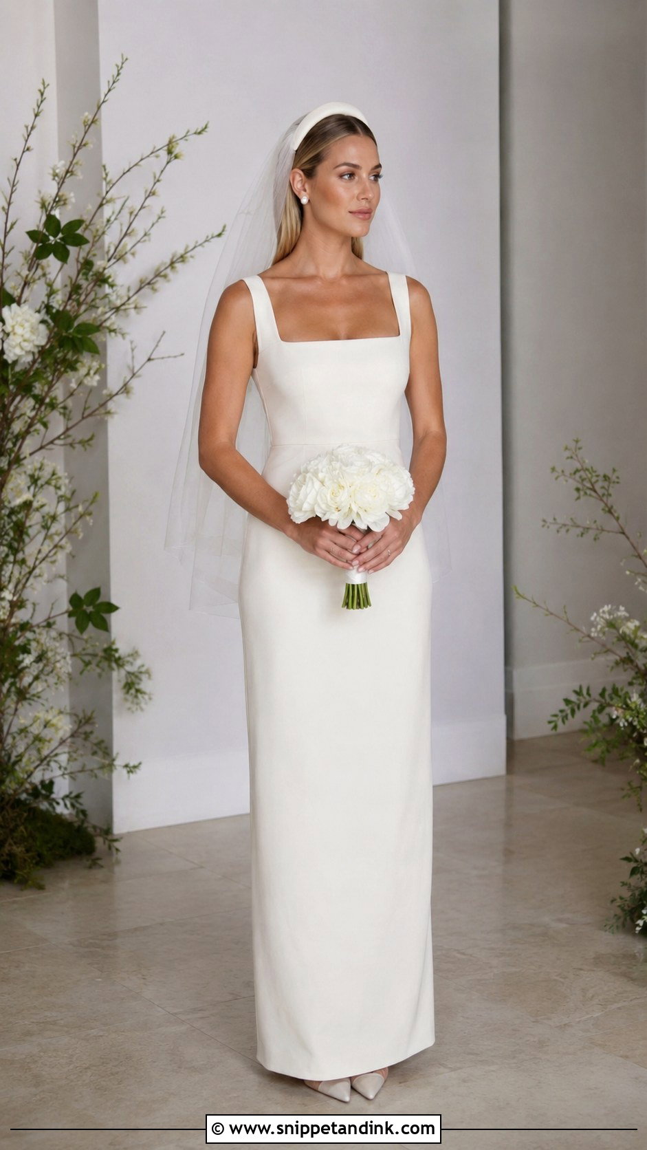 Carolyn Bessette Square Neck Wedding Dress - Snippet and Ink - 20 Caroline Bassett Wedding Dress Ideas