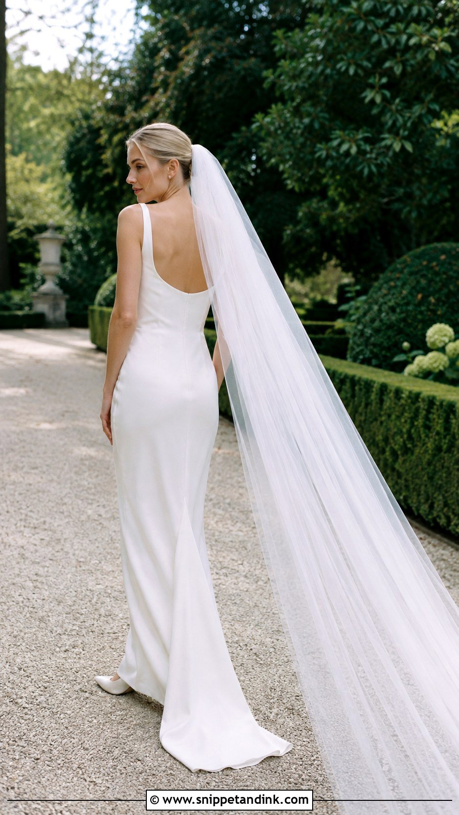 Carolyn Bessette Wedding Dress With Cathedral Veil - Snippet and Ink - 20 Caroline Bassett Wedding Dress Ideas