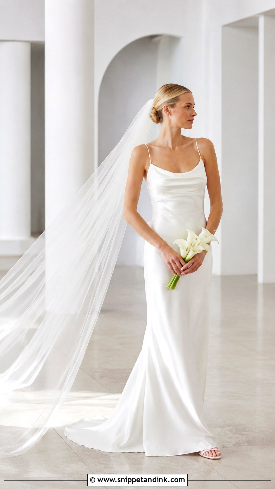 Carolyn Bessette Wedding Dress With Cathedral Veil - Snippet and Ink - 20 Carolyn Bessette Wedding Dress Ideas