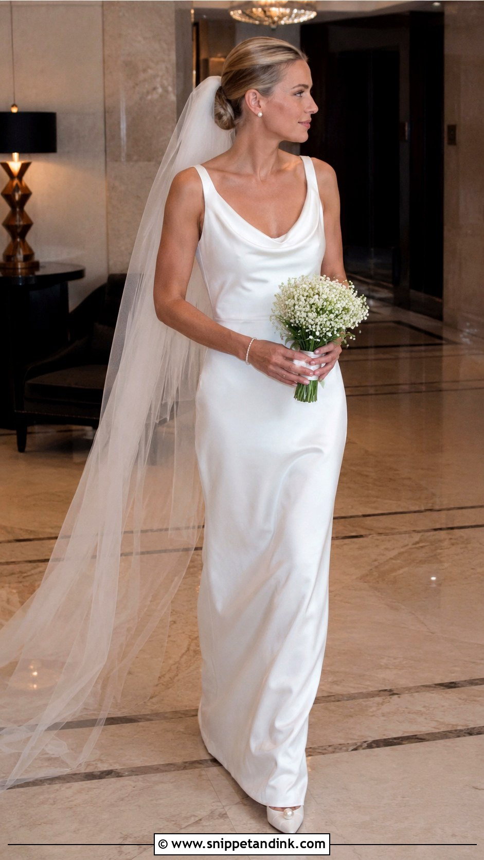 Carolyn Bessette Wedding Dress With Pearl Accessories - Snippet and Ink - 20 Caroline Bassett Wedding Dress Ideas