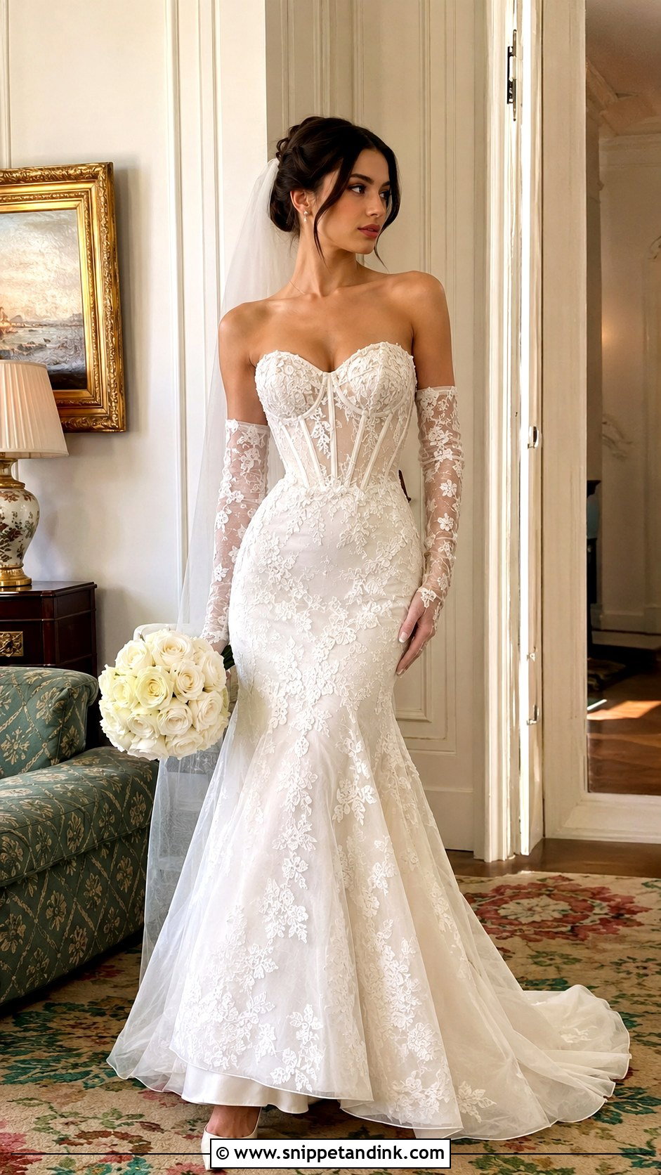 Casablanca Bridal Corset Gown With Lace Gloves - Snippet and Ink - 20 Casablanca Bridal Ideas