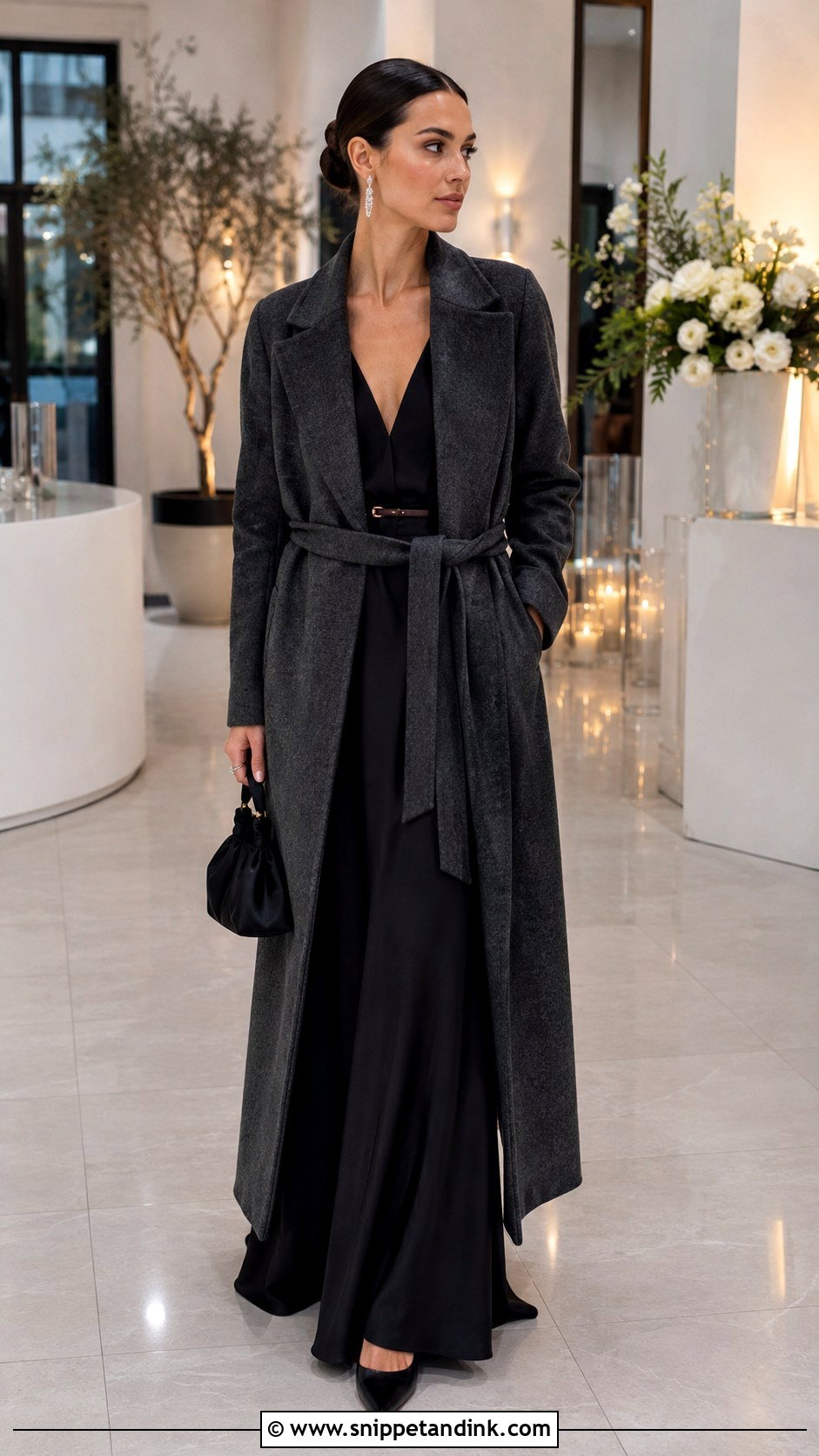 Cashmere Coat With Black Evening Gown - Snippet and Ink - 20 Formal Coats for Women Wedding Ideas