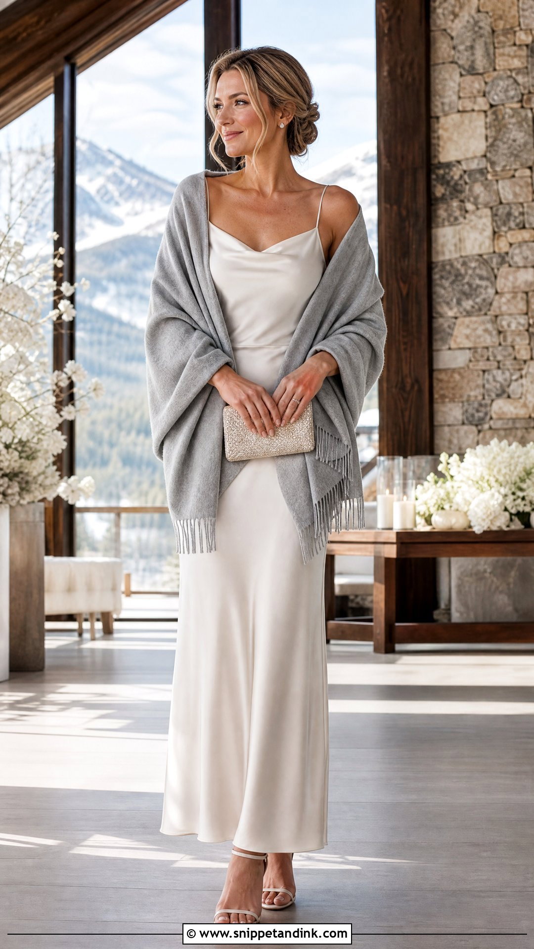 Cashmere Wedding Wrap With Slip Dress - Snippet and Ink - 20 Wedding Wraps Ideas