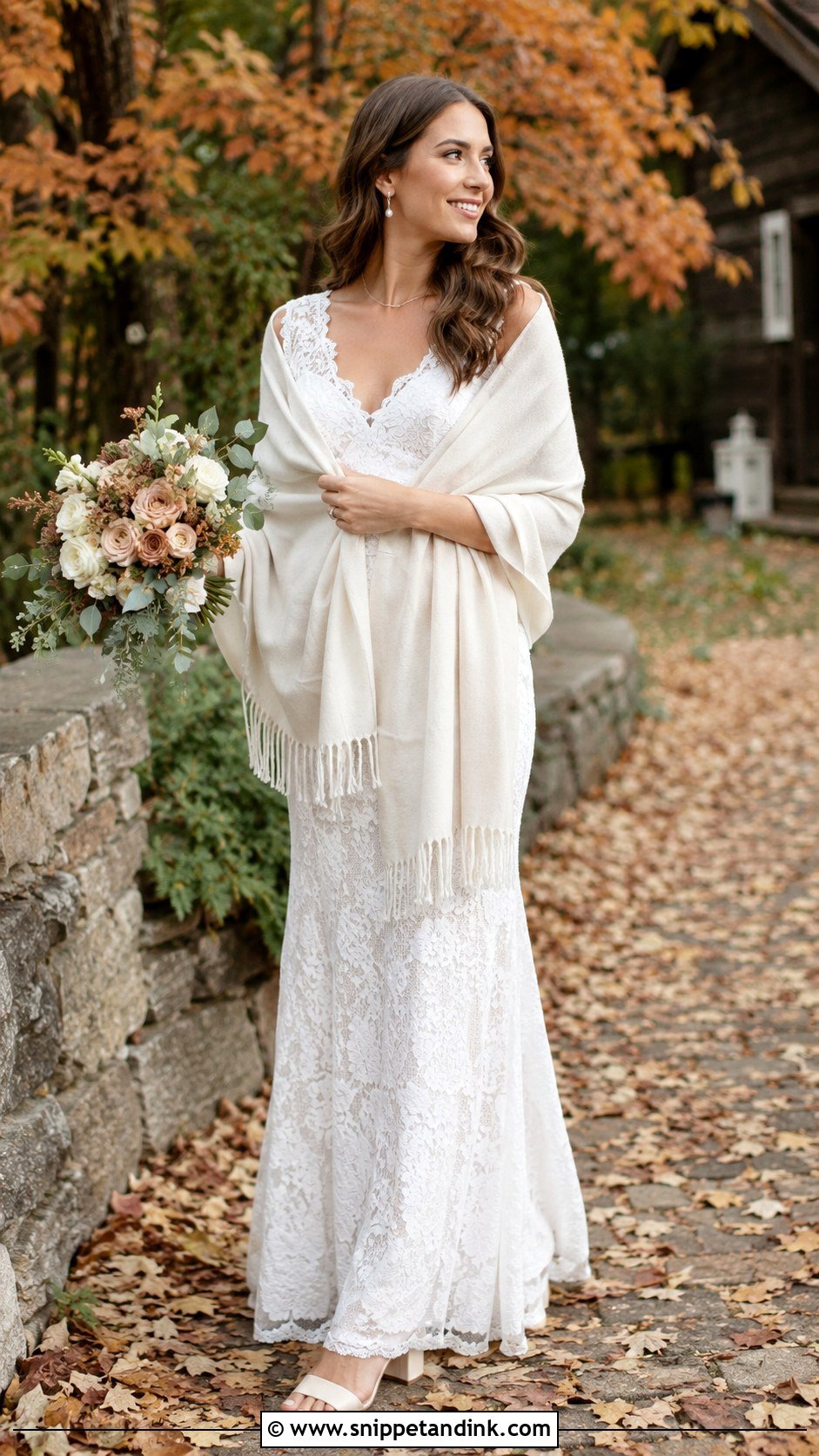 Cashmere Wrap With Fall Wedding Dress - Snippet and Ink - 25 Wedding Dress Coverup Ideas