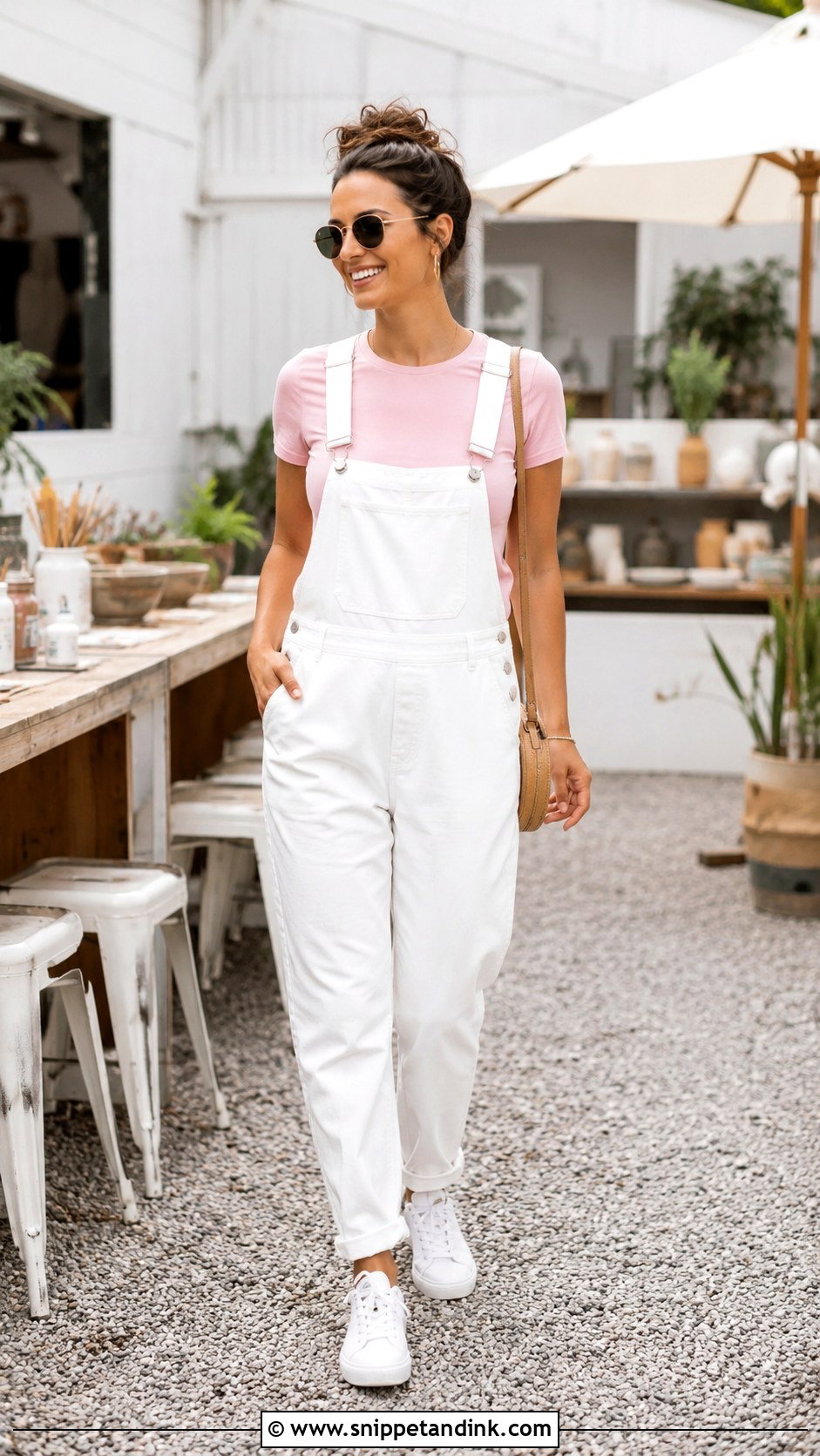 Casual Bachelorette Overalls And Fitted Tee Outfit - Snippet and Ink - 20 Casual Bachelorette Outfit Ideas