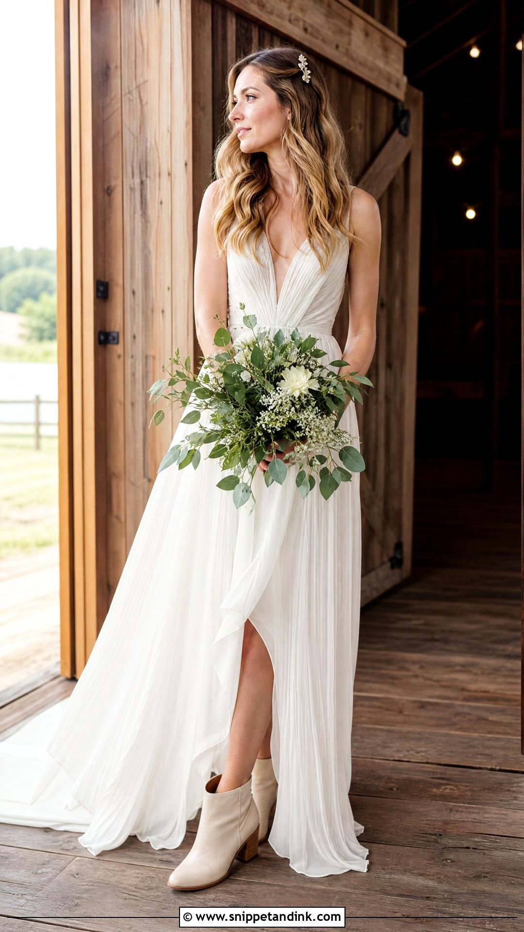 Casual Barn Wedding Dress With Ankle Boots - Snippet and Ink - 25 Barn Wedding Dresses
