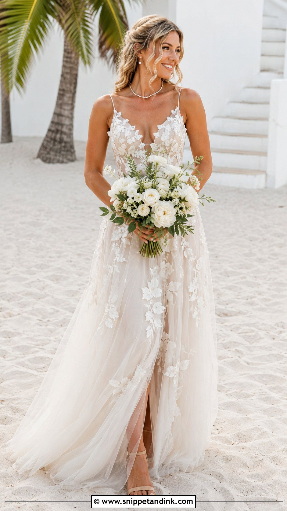 Casual Beach Wedding Dress With Floral Applique - Snippet and Ink - 25 Casual Beach Wedding Dresses